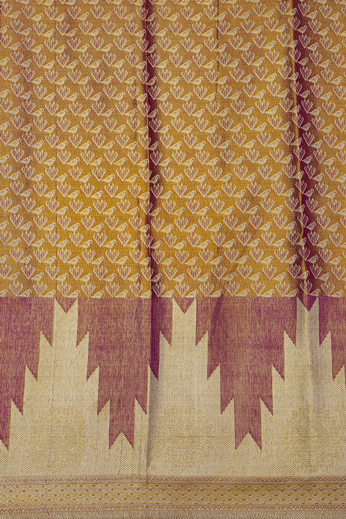 Kancheepuram Silk Dual Colour Saree With Florals And Leaves Border