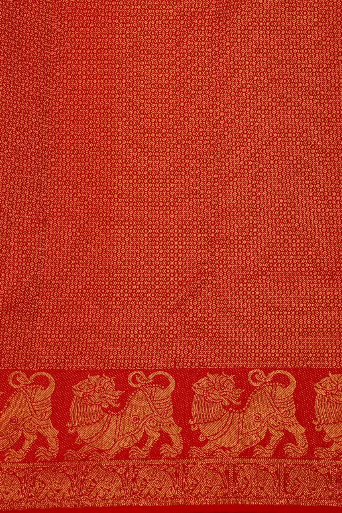 Kancheepuram Silk Maroon Saree With Florals And Birds And Animals Striped Body And Self Diamonds In Zari And Florals And Animals Border