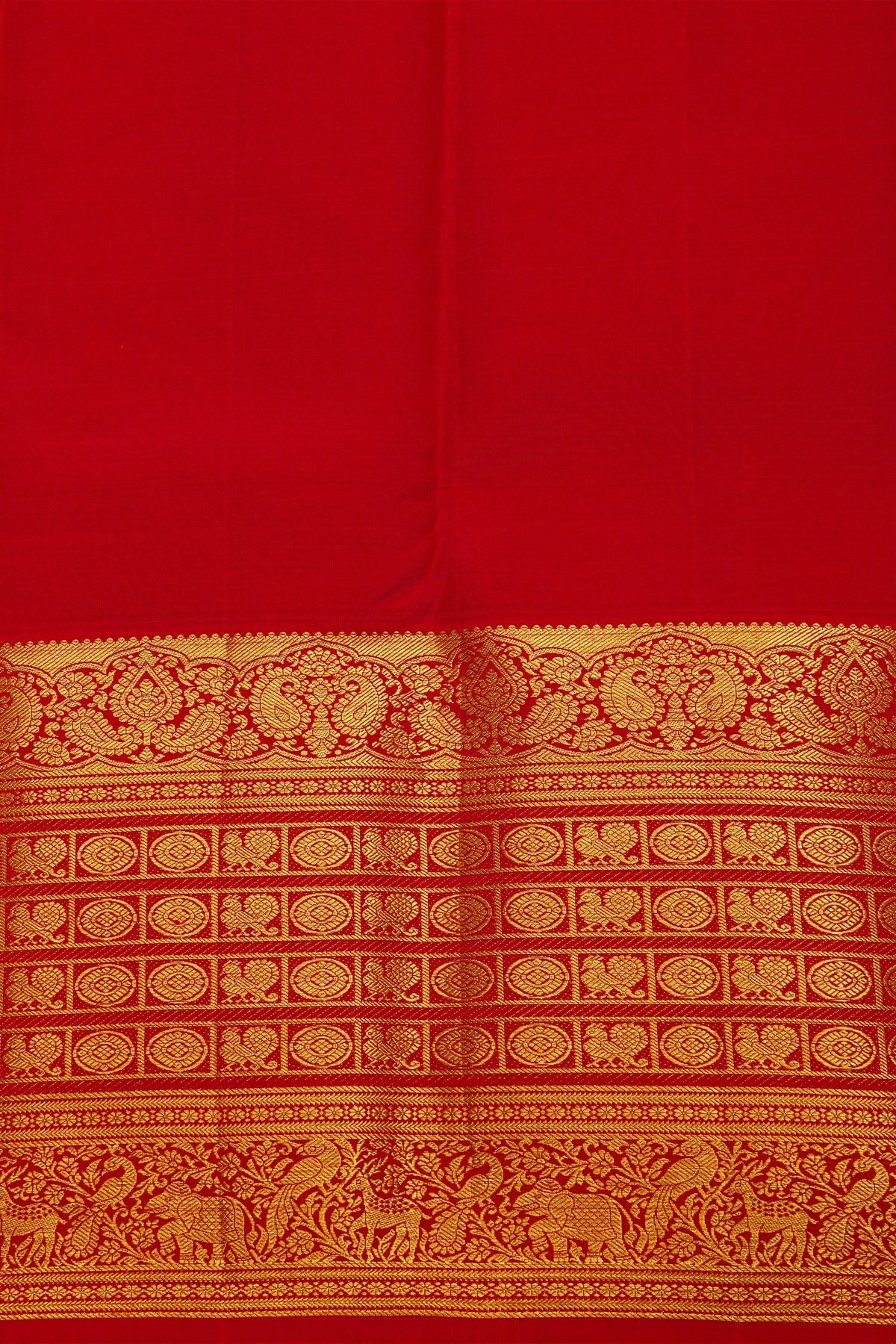 Kancheepuram Silk Cream Saree With Peacock Buttis Body And Contrast Florals And Leaves Border