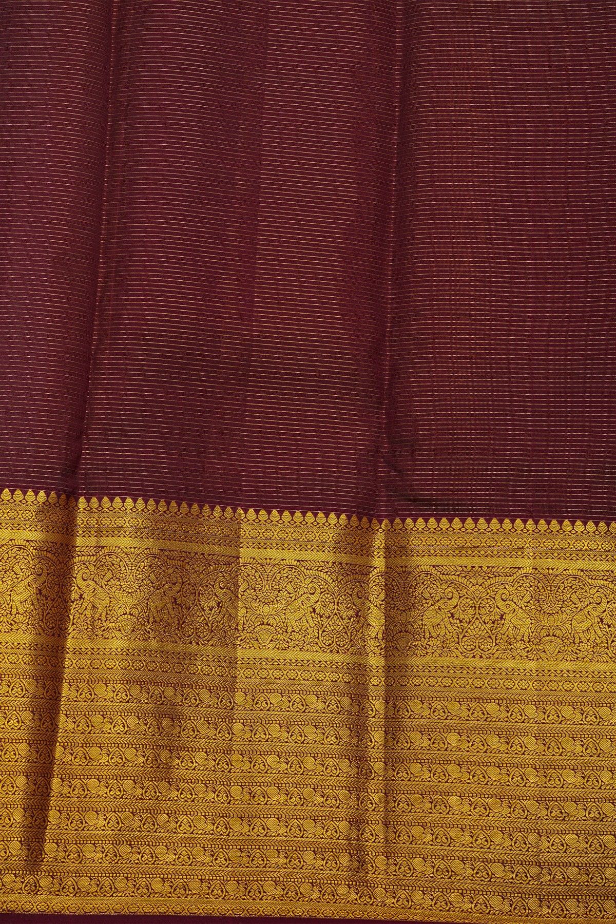 Kancheepuram Silk Golden Yellow Saree With Florals And Leaves Body And Contrast Florals And Leaves Jaal Border