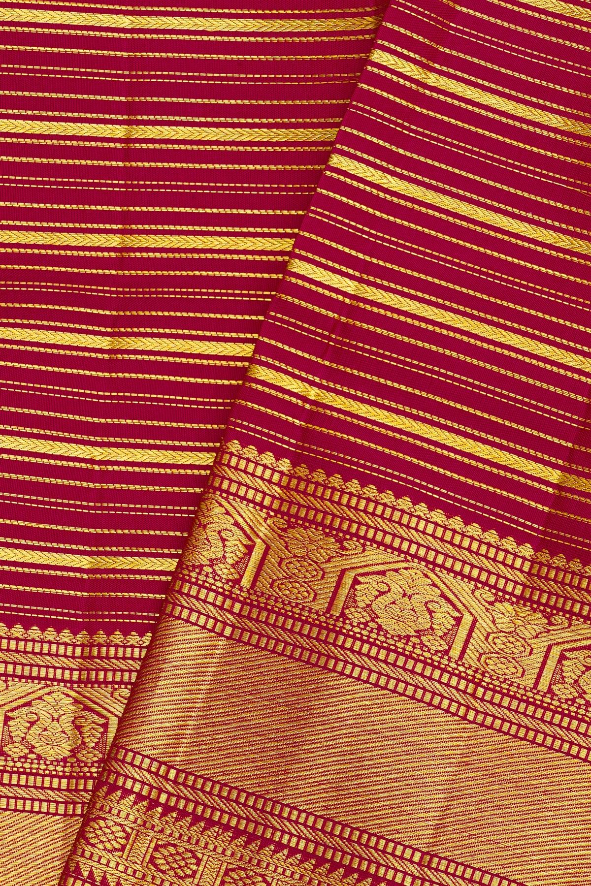 Kancheepuram Silk Magenta Saree With All Over Zari Lines Self Border