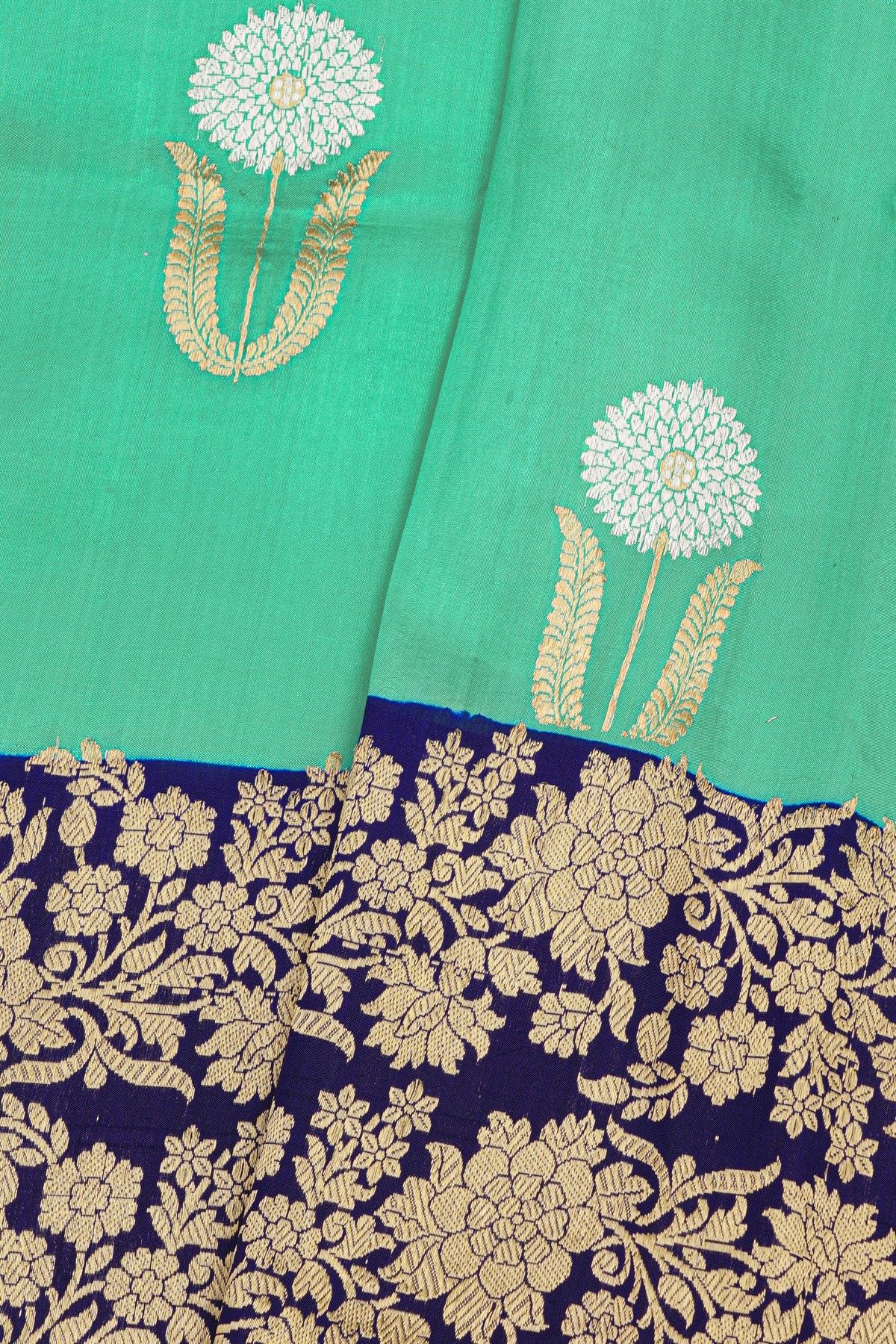Fancy Matka Silk Sea Green Saree With Florals And Leaves Jaal Border