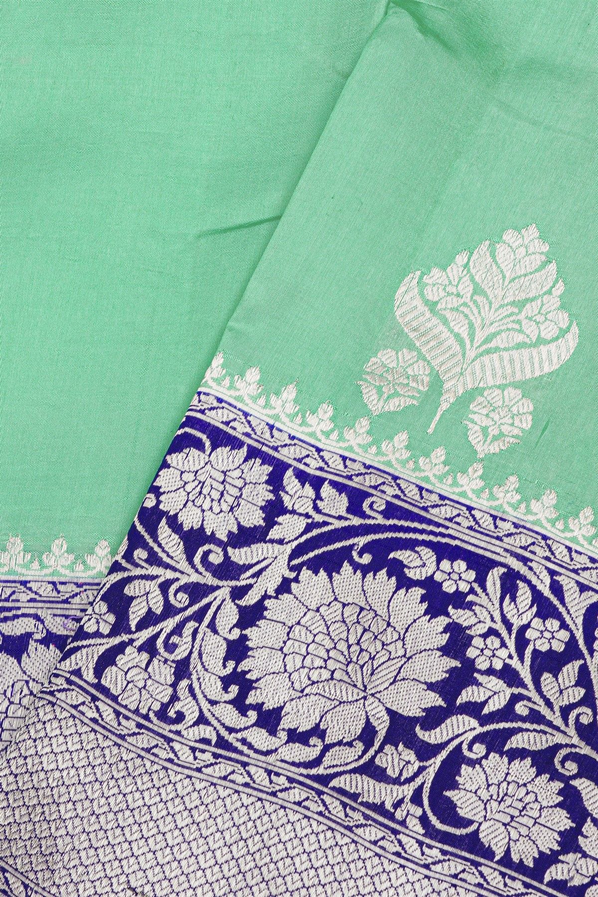 Fancy Matka Silk Sea Green Saree With Florals And Leaves Body