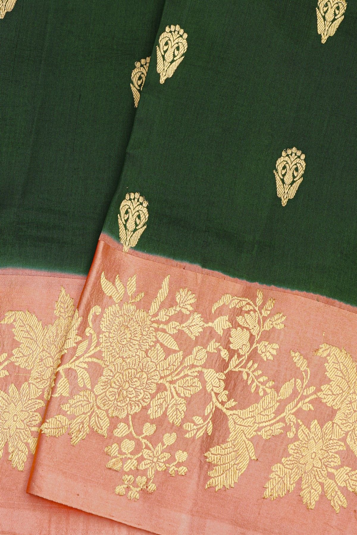Fancy Matka Silk Bottle Green Saree With Florals And Leaves Jaal Border