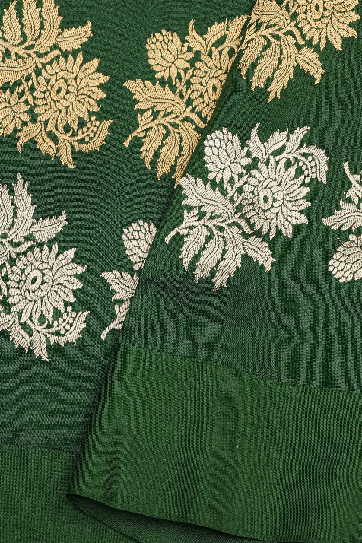Fancy Matka Silk Bottle Green Saree With Florals And Leaves Body