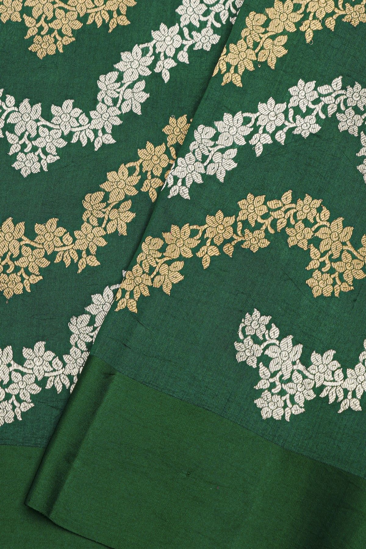 Fancy Matka Silk Bottle Green Saree With Florals And Leaves Jaal Body