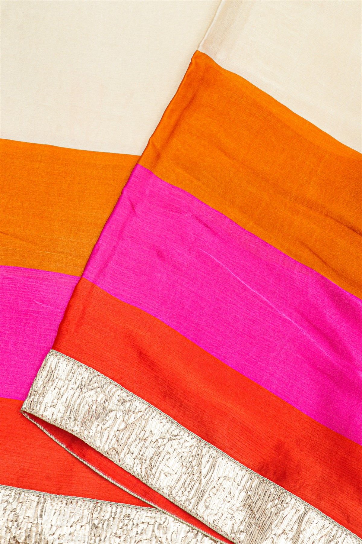 Fancy Crepe Multi-Colour Saree With All Over Lines Body And Contrast Small Laces Border