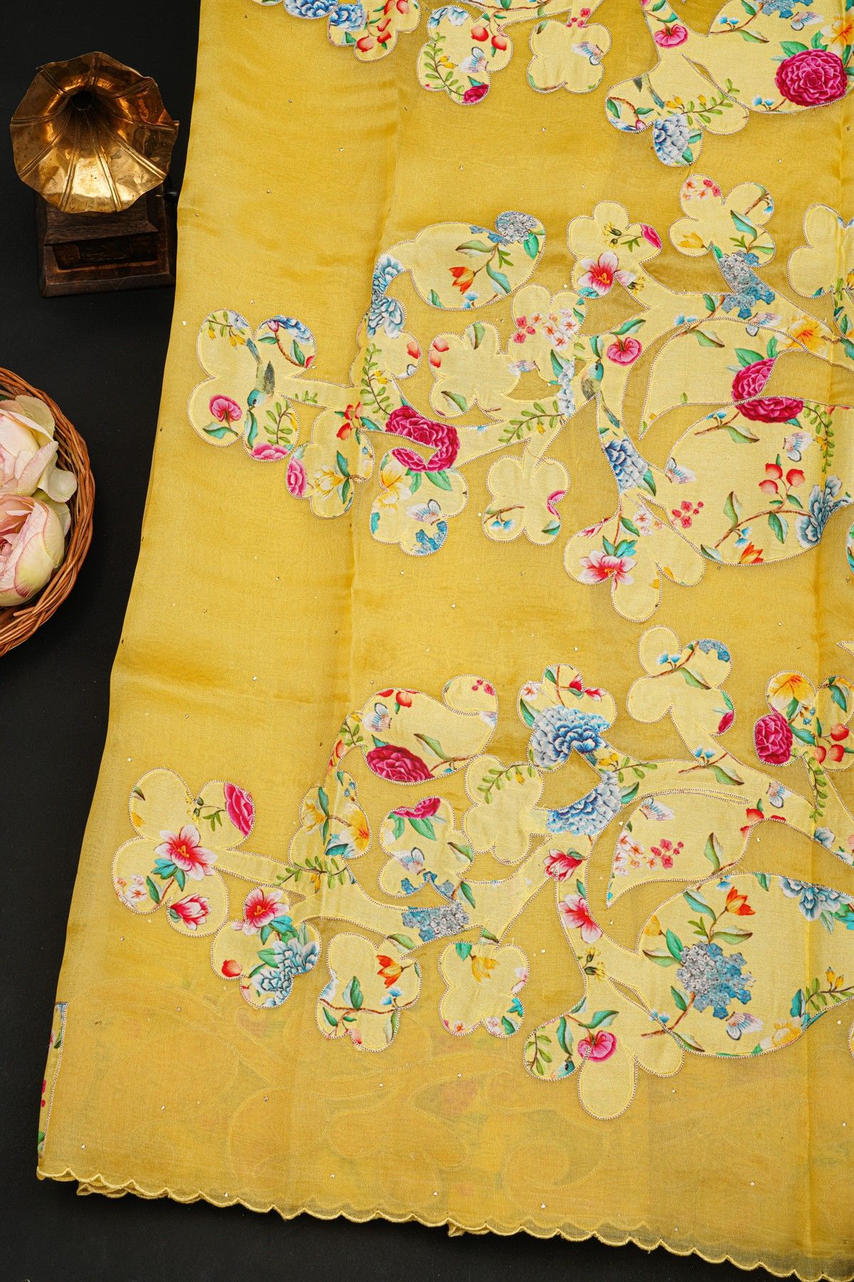 Fancy Kora Yellow Saree With Patch Work Border