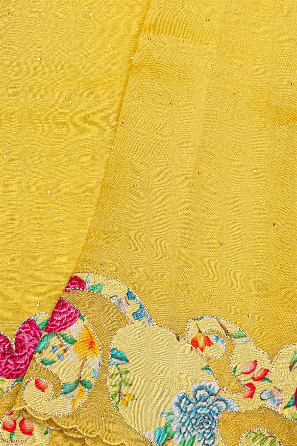 Fancy Kora Yellow Saree With Patch Work Border