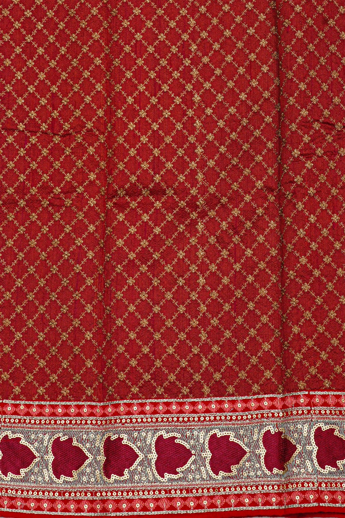Fancy Kora Brown Saree With Florals In Checks With Sequins Work Body And Contrast Florals And Sequins Work Border