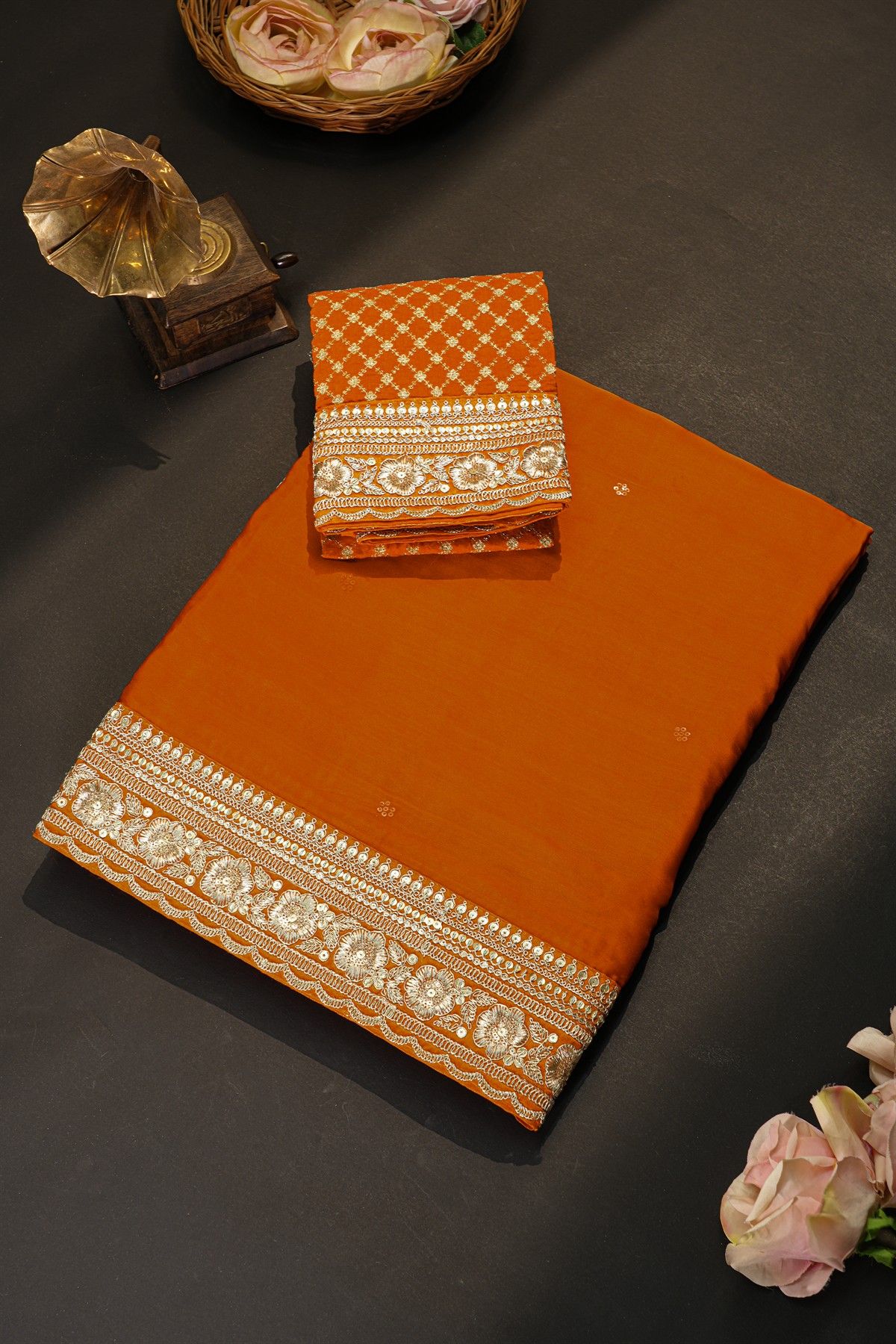 Fancy Crepe Red Saree With Sequin Work Body