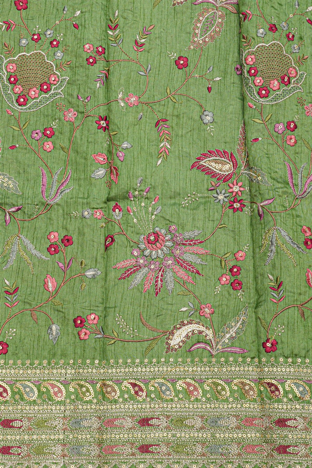 Fancy Kora Dual Colour Saree With Florals In Checks And Contrast Florals And Sequins Work Border
