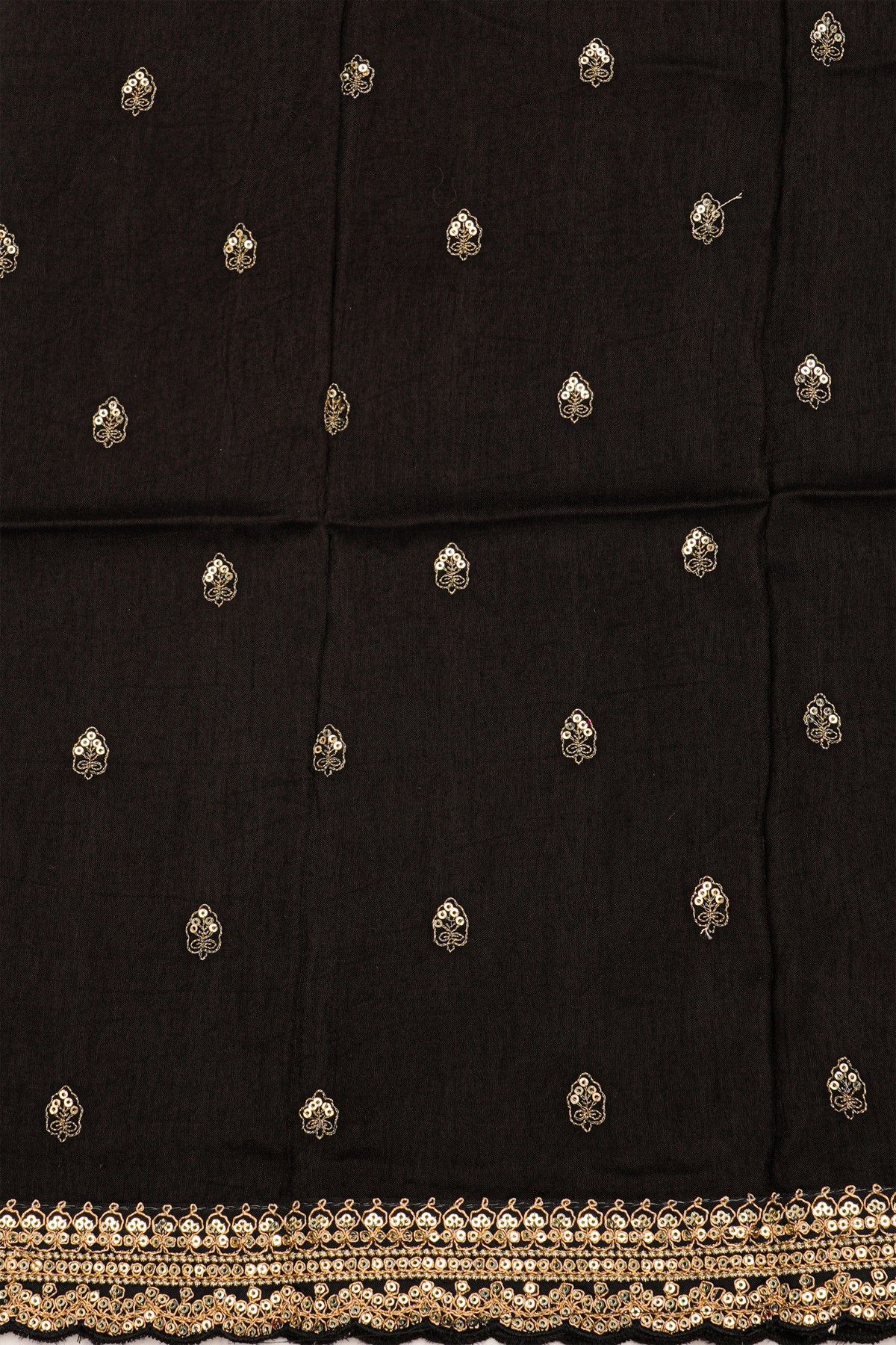 Fancy Kora Black Saree With Florals In Lines Body And Self Design Florals And Leaves In Zardozi Work Border