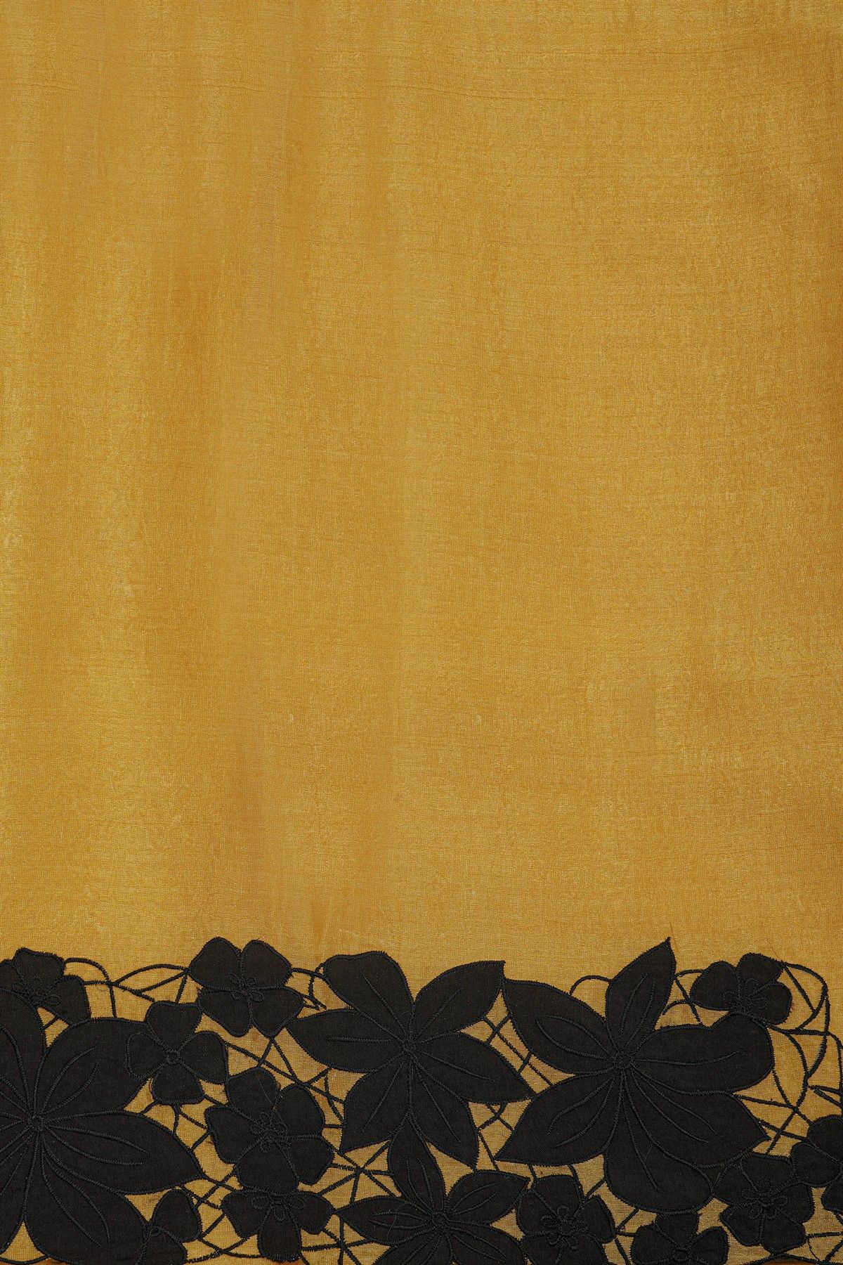 Fancy Tussar Mustard Saree With Contrast Floral Patch Work Border