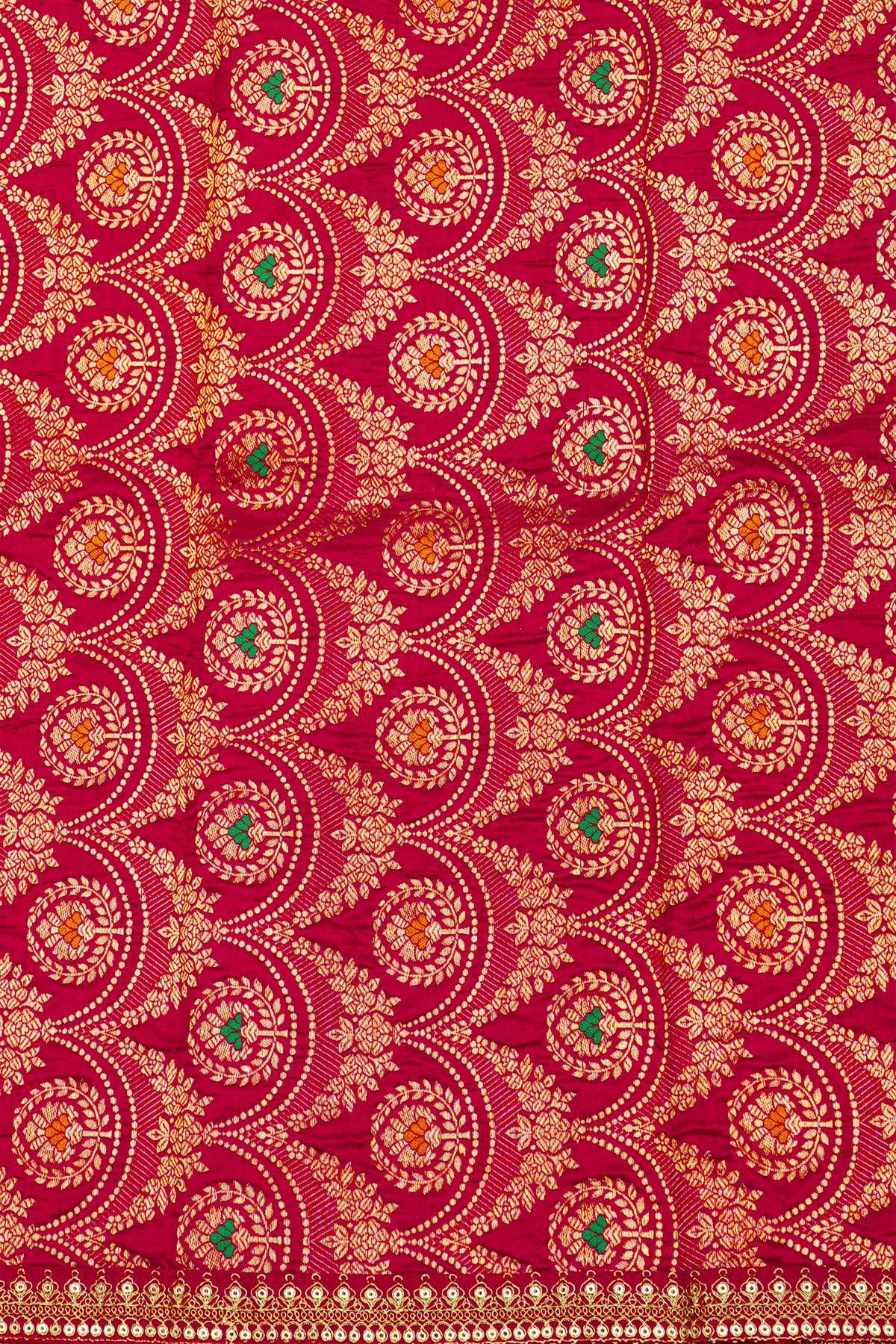 Fancy Crepe Maroon Saree With All Over Plain Body And Self Design Florals And Leaves Jaal Border