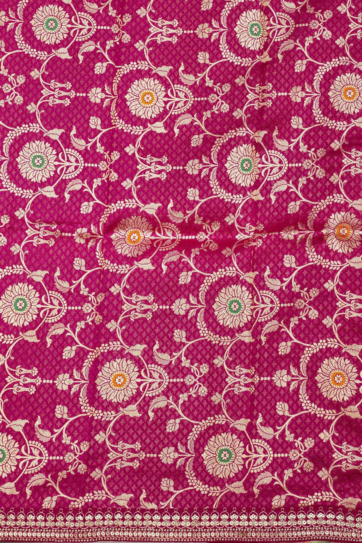 Fancy Crepe Magenta Saree With Self Floral And Leaves Jaal Border