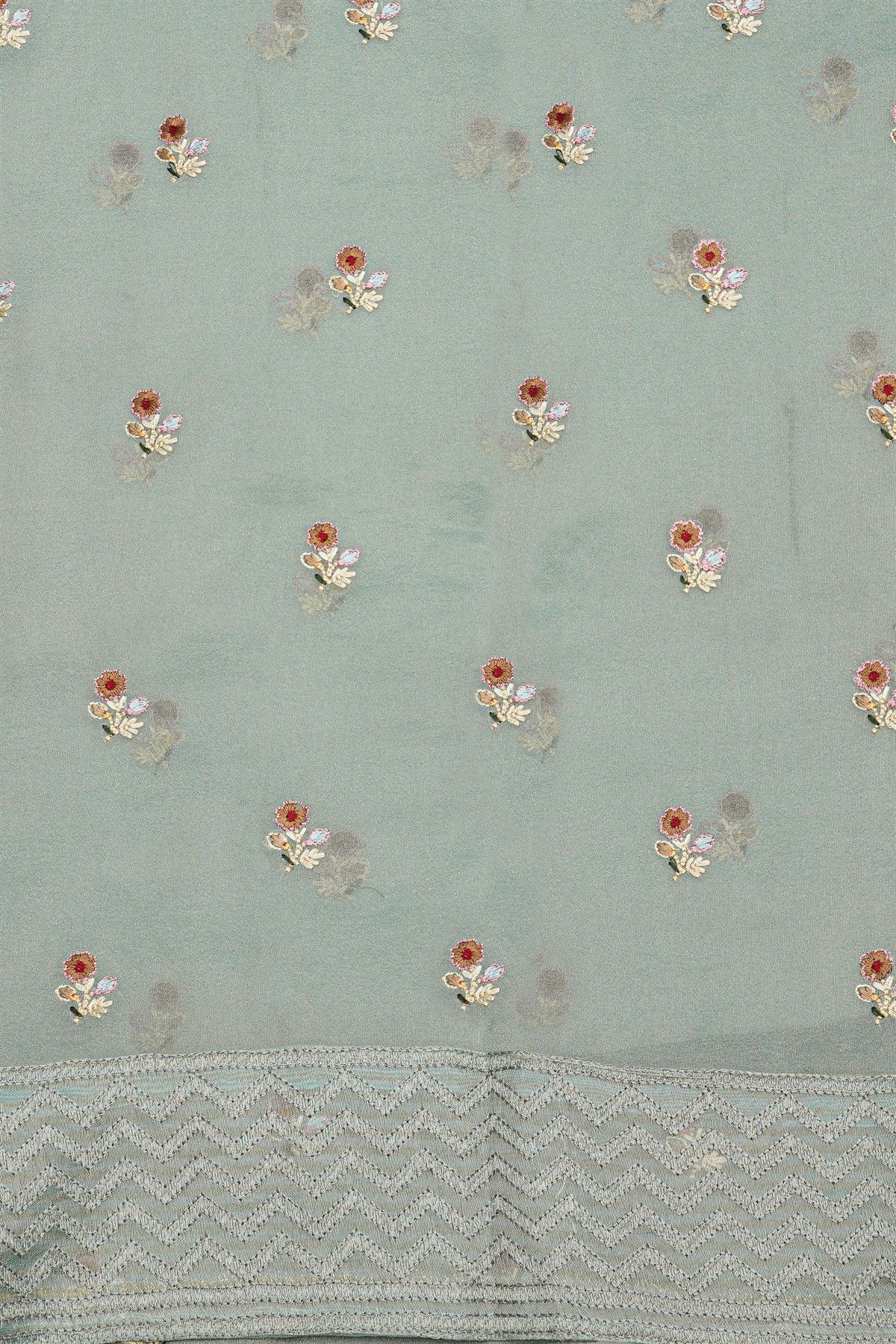 Fancy Kora Grey Saree With Florals And Leaves In Thread Work Body