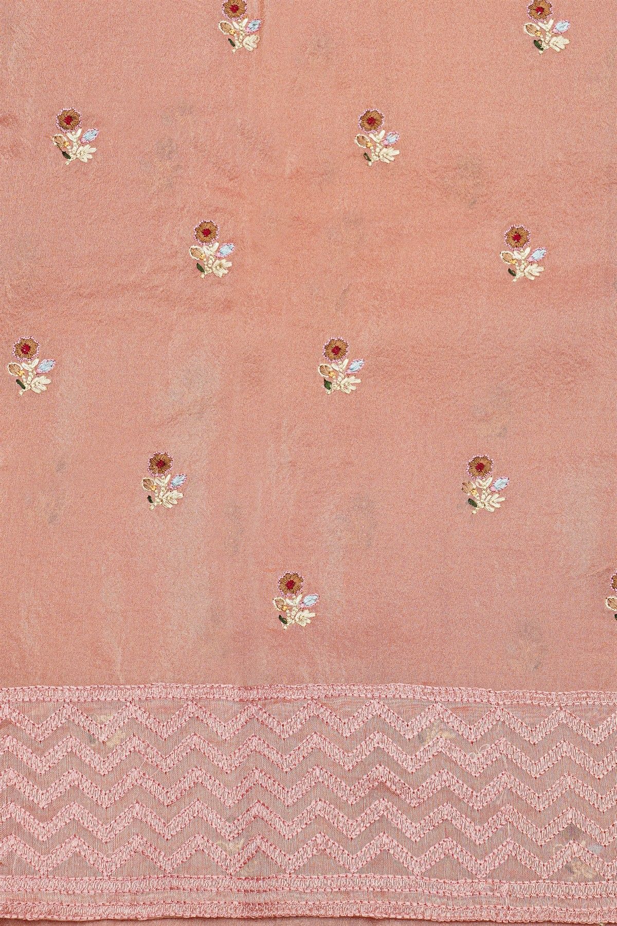 Fancy Kora Baby Pink Saree With Florals And Leaves In Thread Work Body