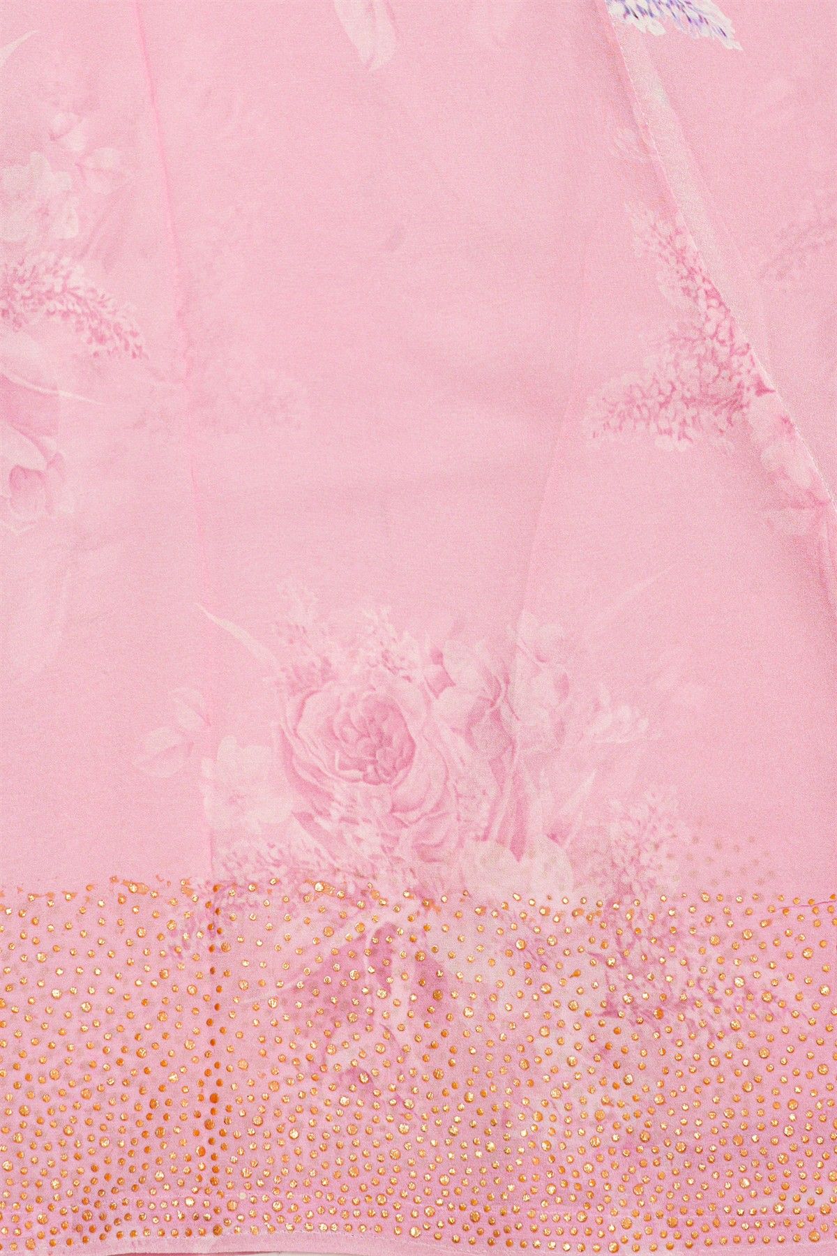 Fancy Crepe Light Pink Saree With Florals And Leaves Body Mirror Work Border