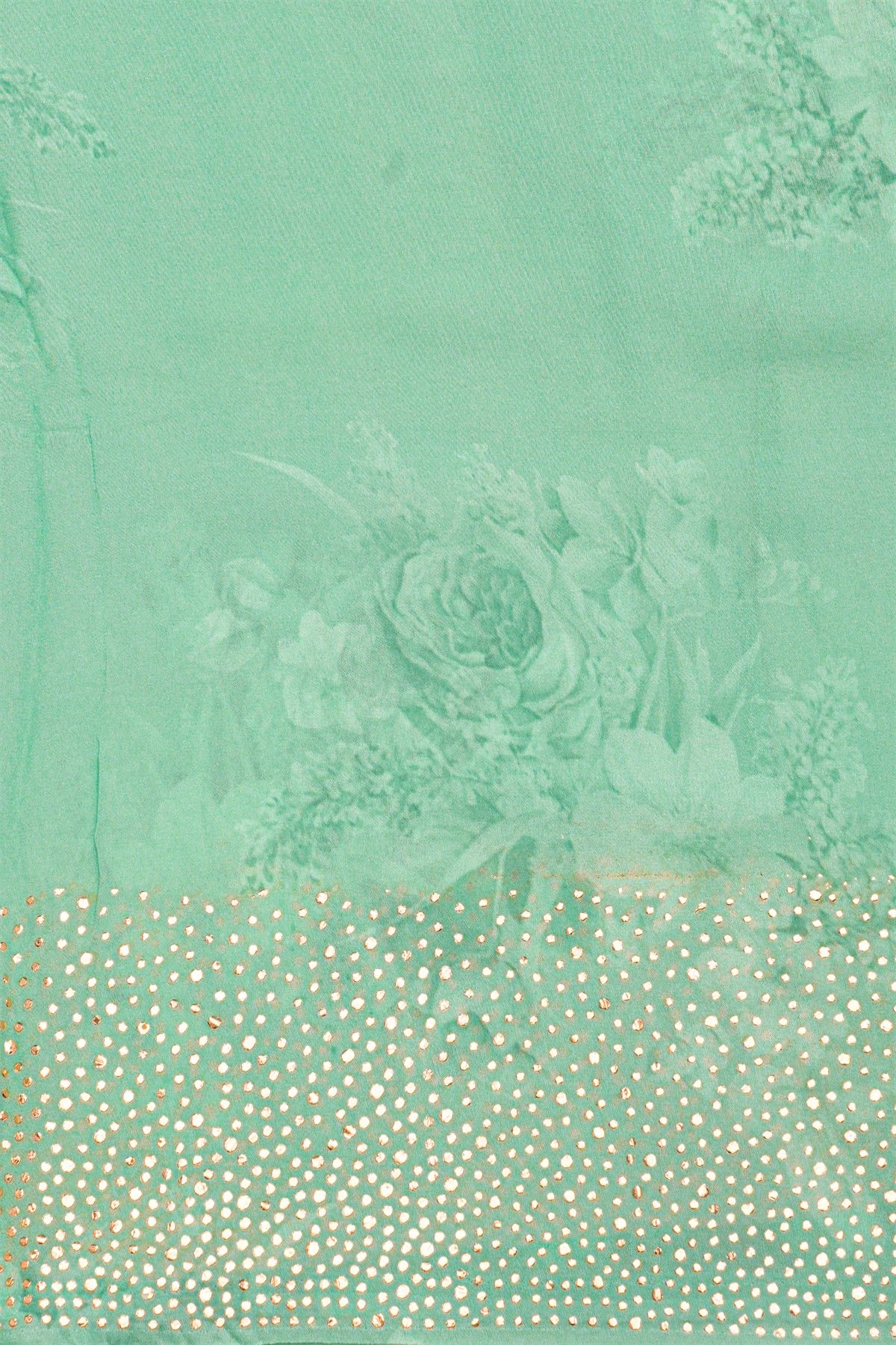 Fancy Crepe Light Blue Saree With Florals And Leaves With Mirror Work Body And Self Design Florals With Mirror Work Border