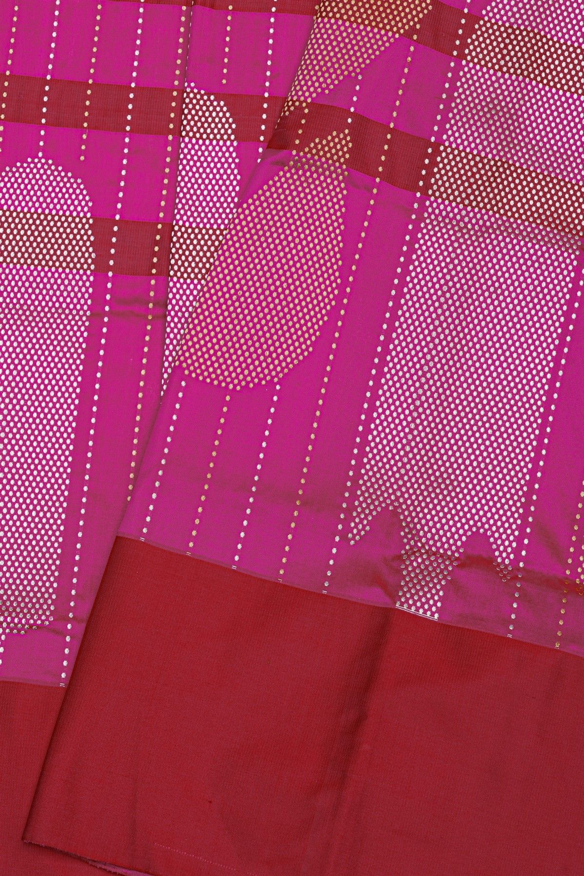 Banarasi Silk Rani Pink Saree With Zari Buttis And Lines Body