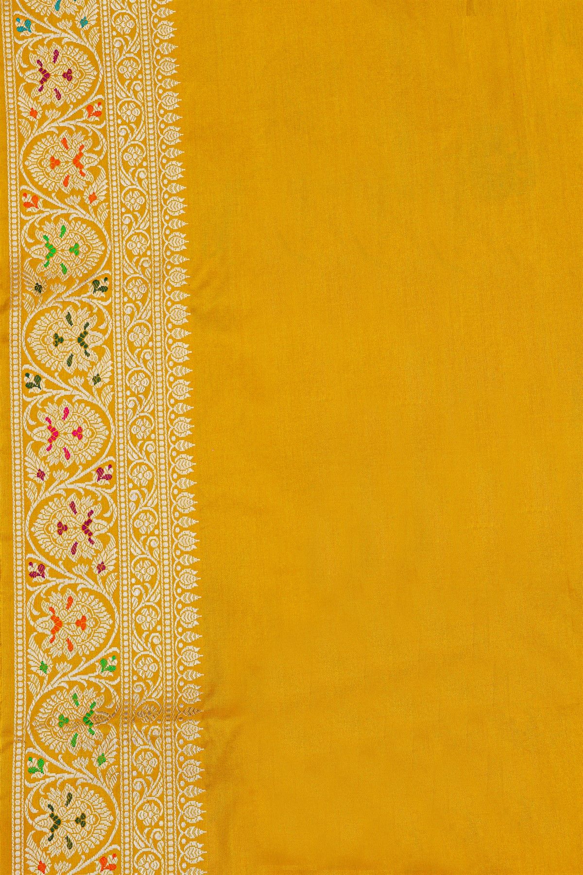 Banarasi Silk Yellow Saree With All Over Florals In Meenakari Weave