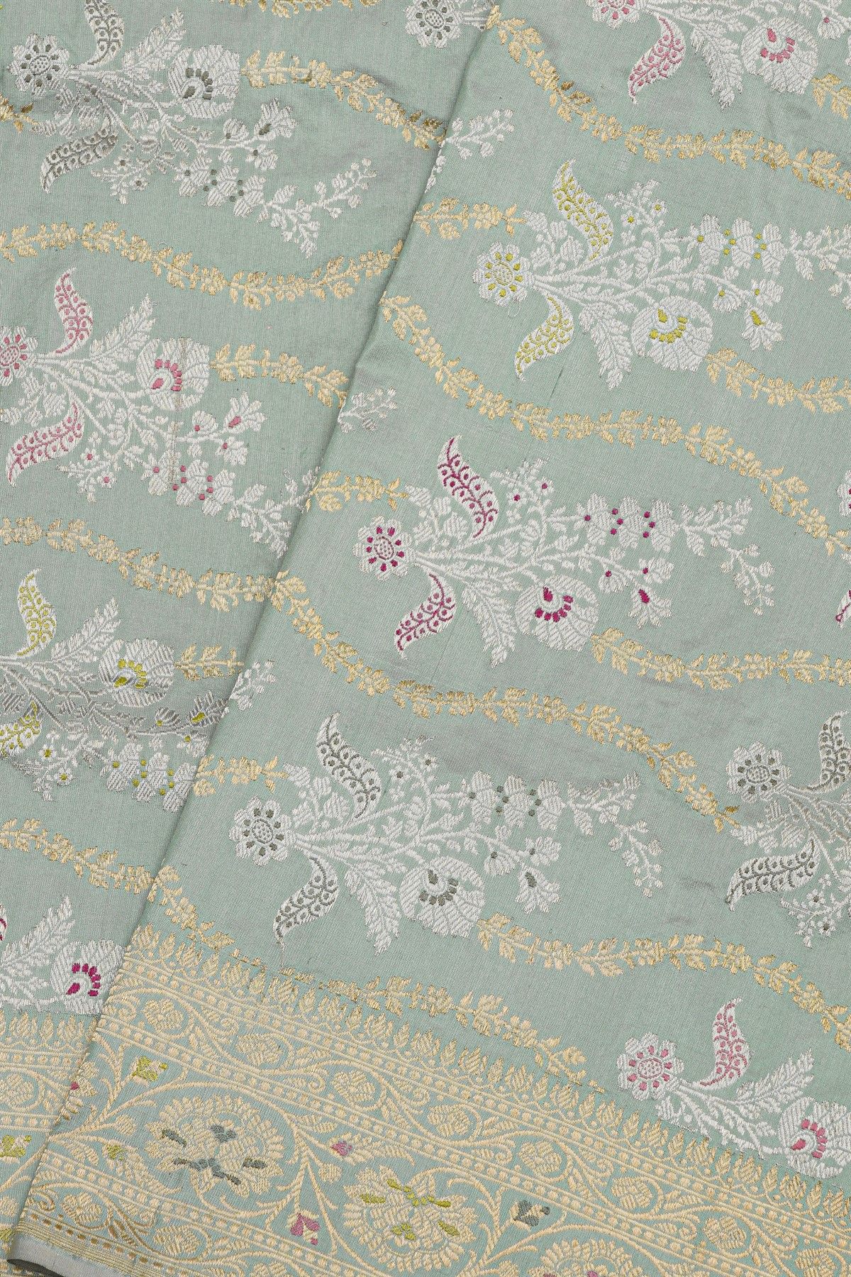 Banarasi Silk Light Grey Saree With Florals In Meenakari Weave