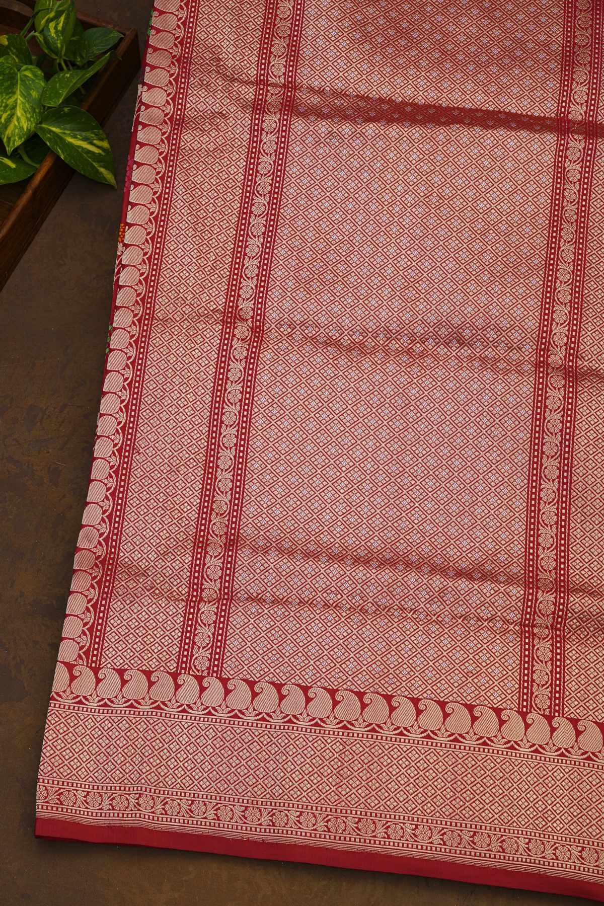 Banarasi Silk Red Saree With Florals And Jaal With Paisleys Border