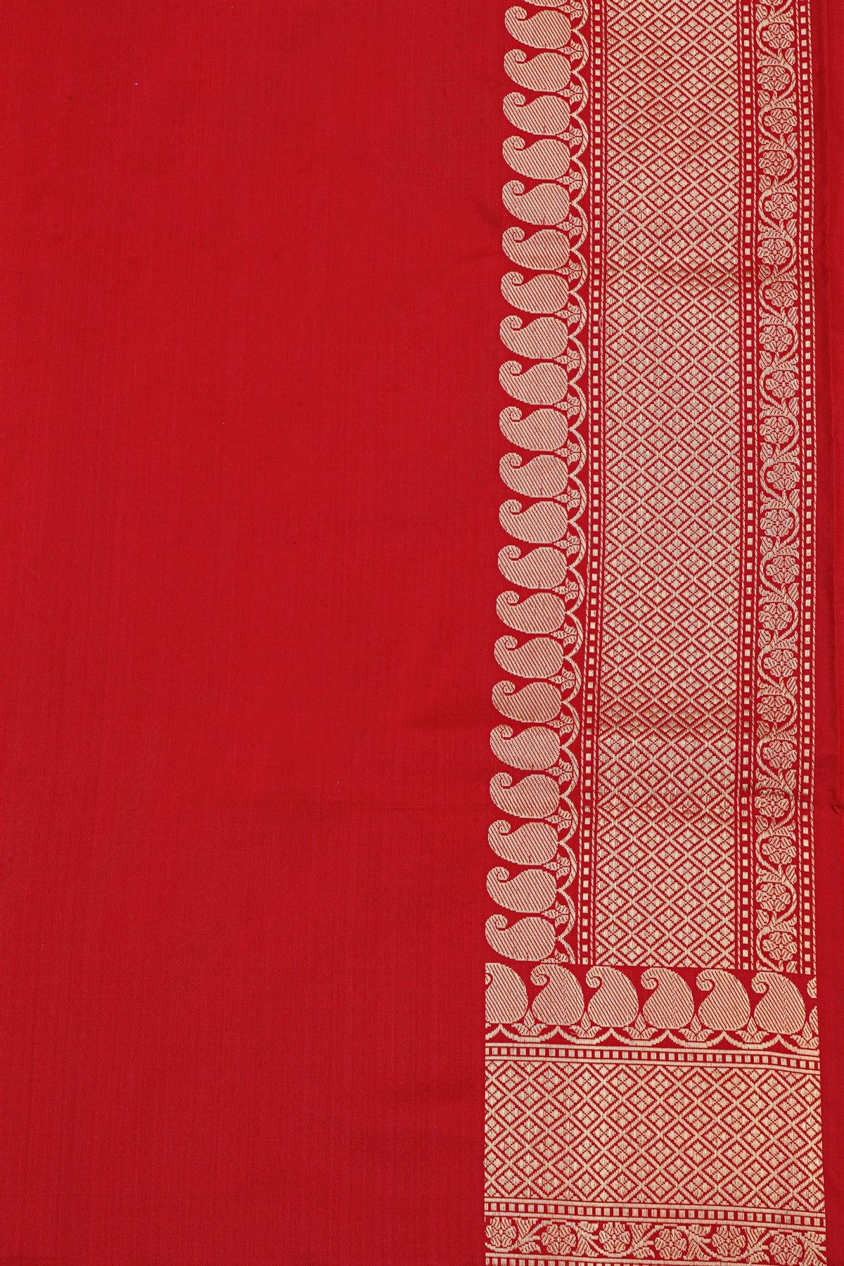 Banarasi Silk Red Saree With Florals And Jaal With Paisleys Border