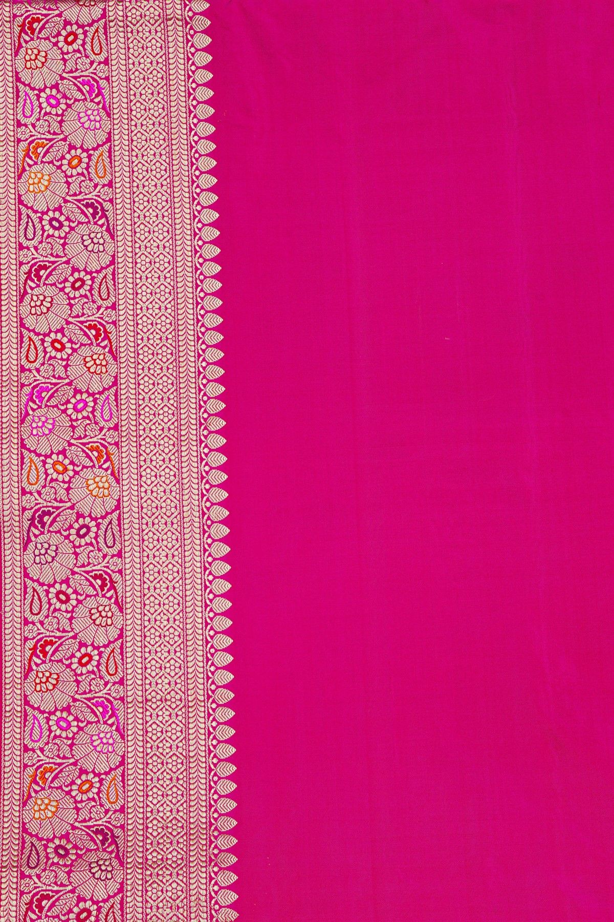 Pure Banarasi Silk Rani Pink Saree With All Over Floral Jaal Meenakari Weave Body