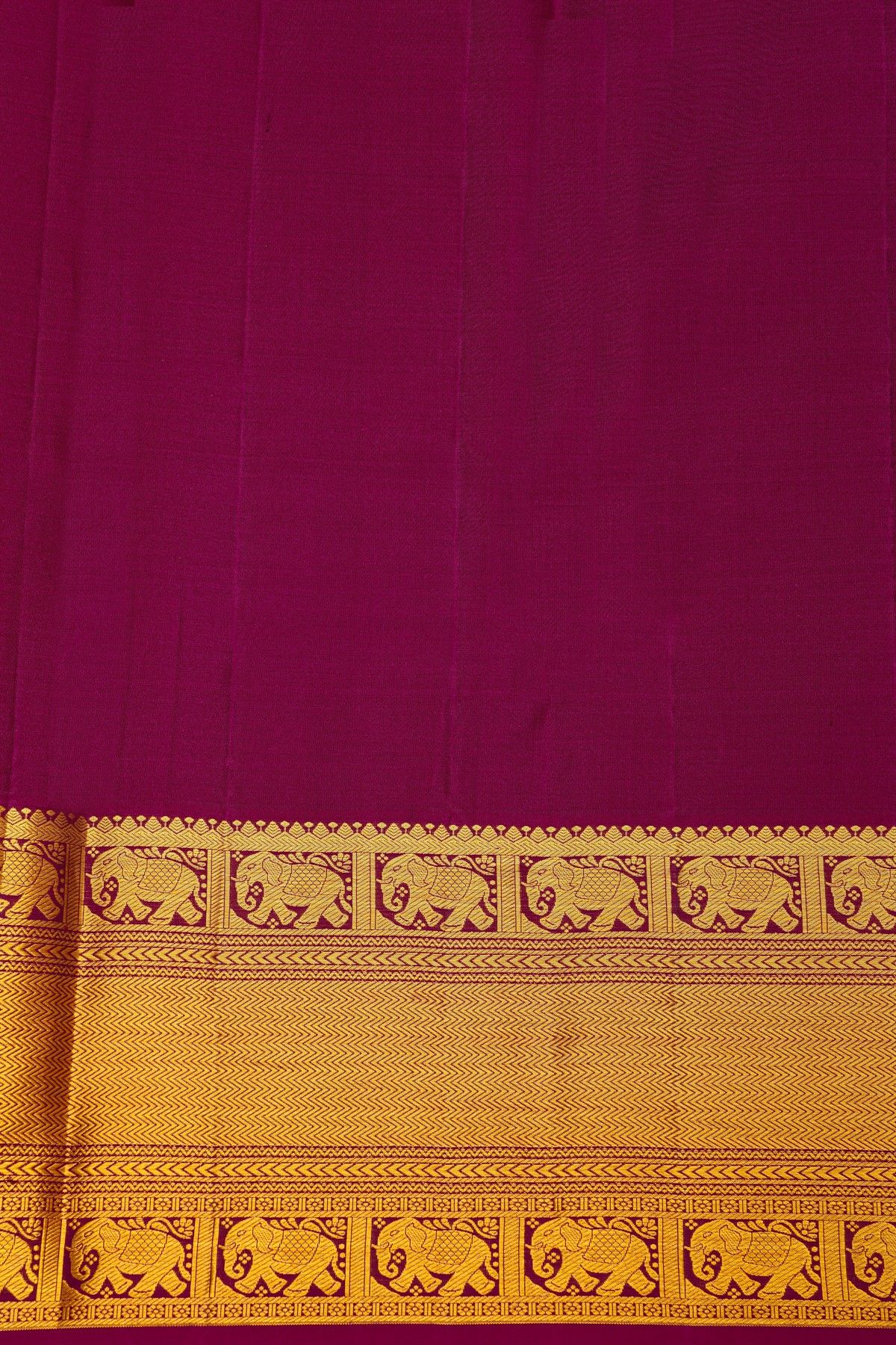 Kancheepuram Silk Magenta Saree With Florals And Leaves In Lines Self Border