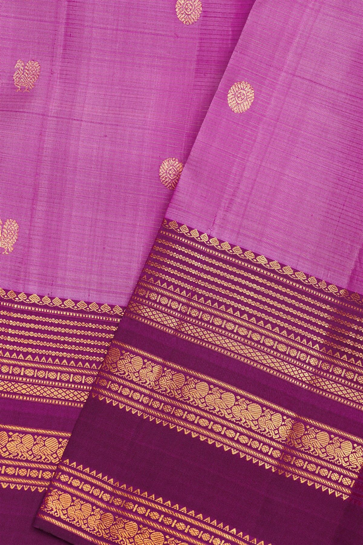 Kancheepuram Vintage Silk Lavender Saree With Diamonds In Lines Border
