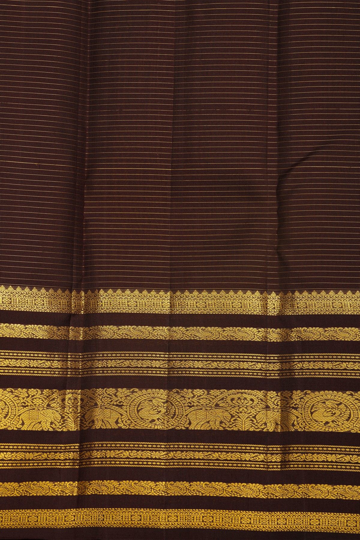 Kancheepuram Silk Rust Saree With Florals In Zari Lines Body And Contrast Traditional Border