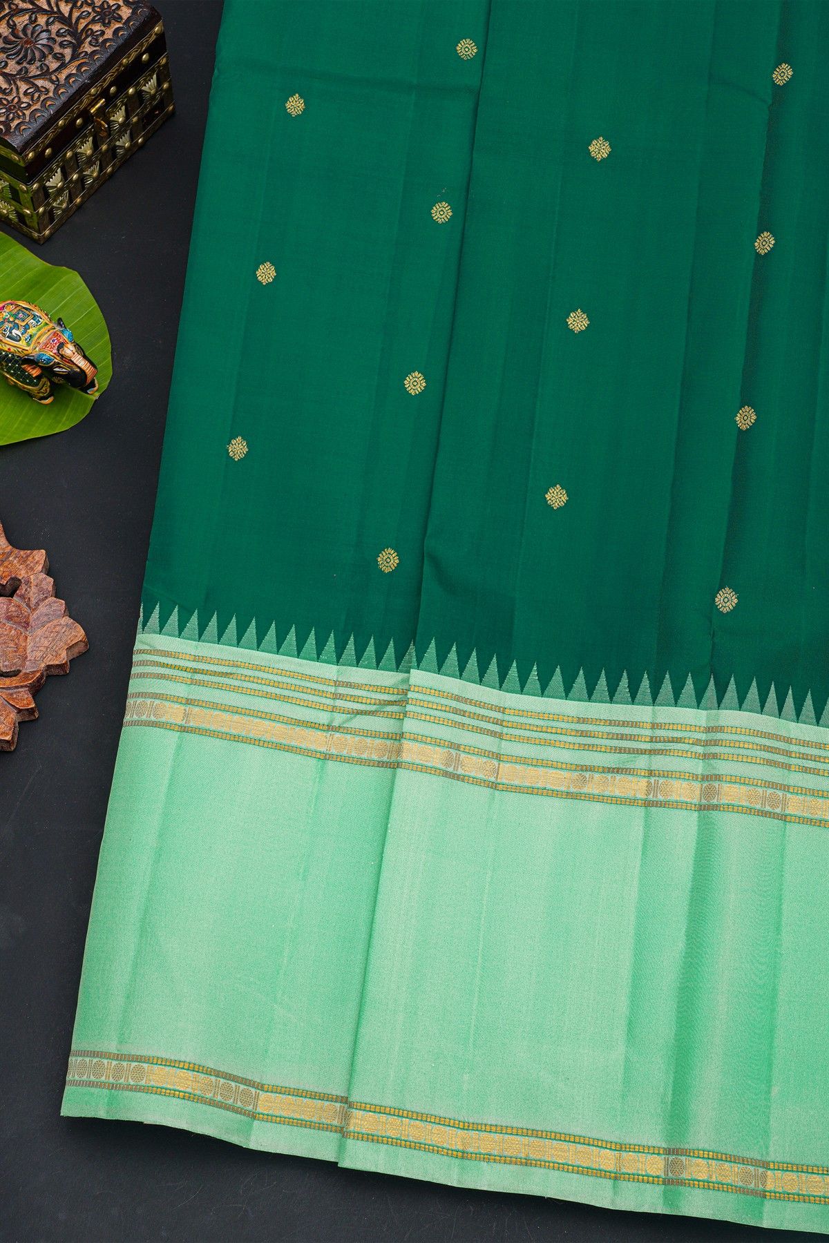 Kancheepuram Silk Green Saree With Florals And Buttis Body