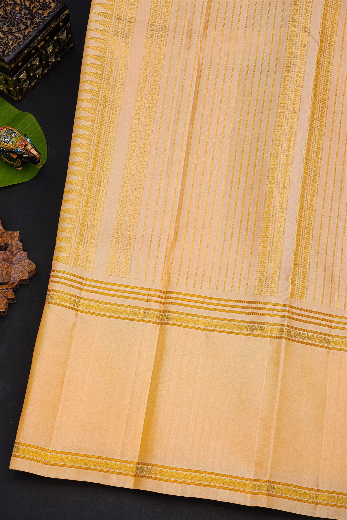 Kancheepuram Silk Orange Saree With Buttis Body