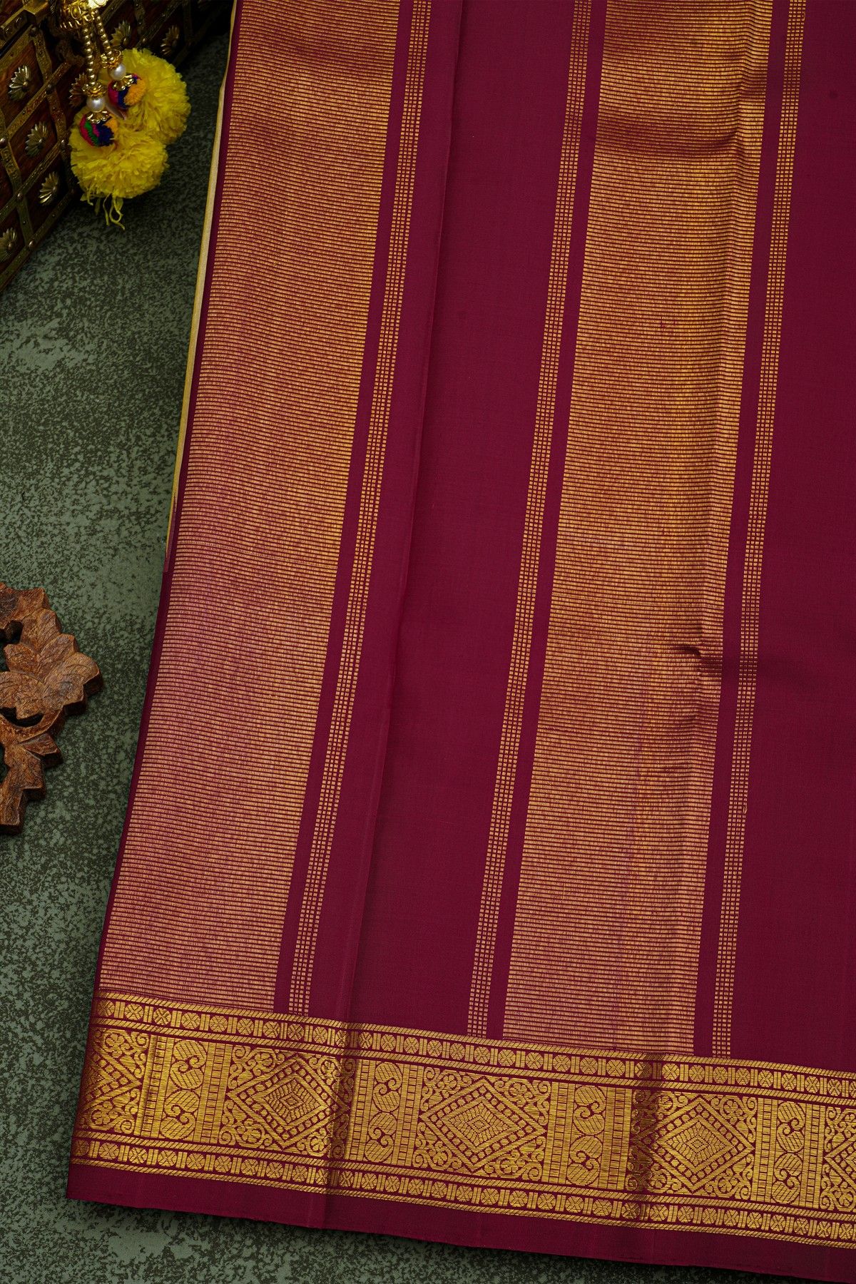 Kancheepuram Silk Cream Saree With Contrast Florals And Buttis Border