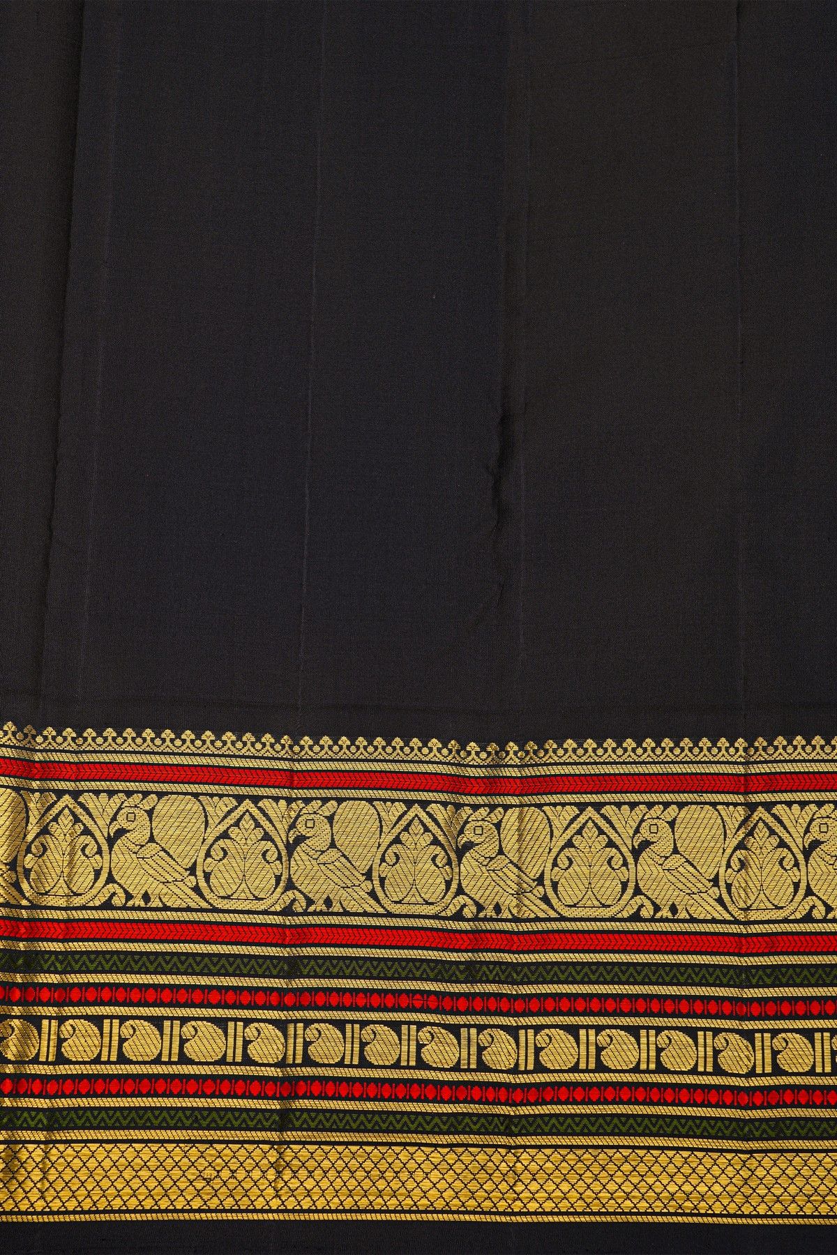 Kancheepuram Silk Orange Saree With Contrast Florals And Peacocks Border