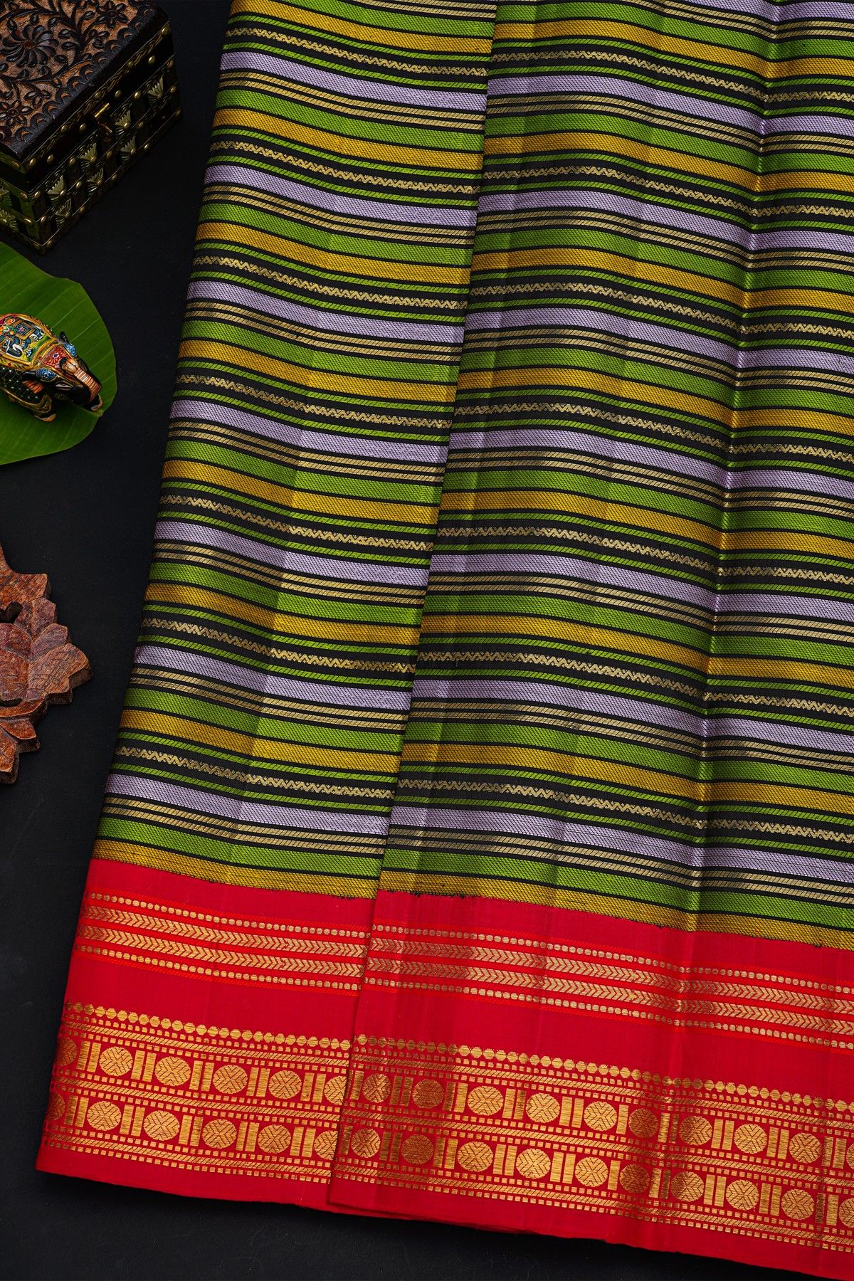 Kancheepuram Silk Multi-Colour Saree With Zari Body