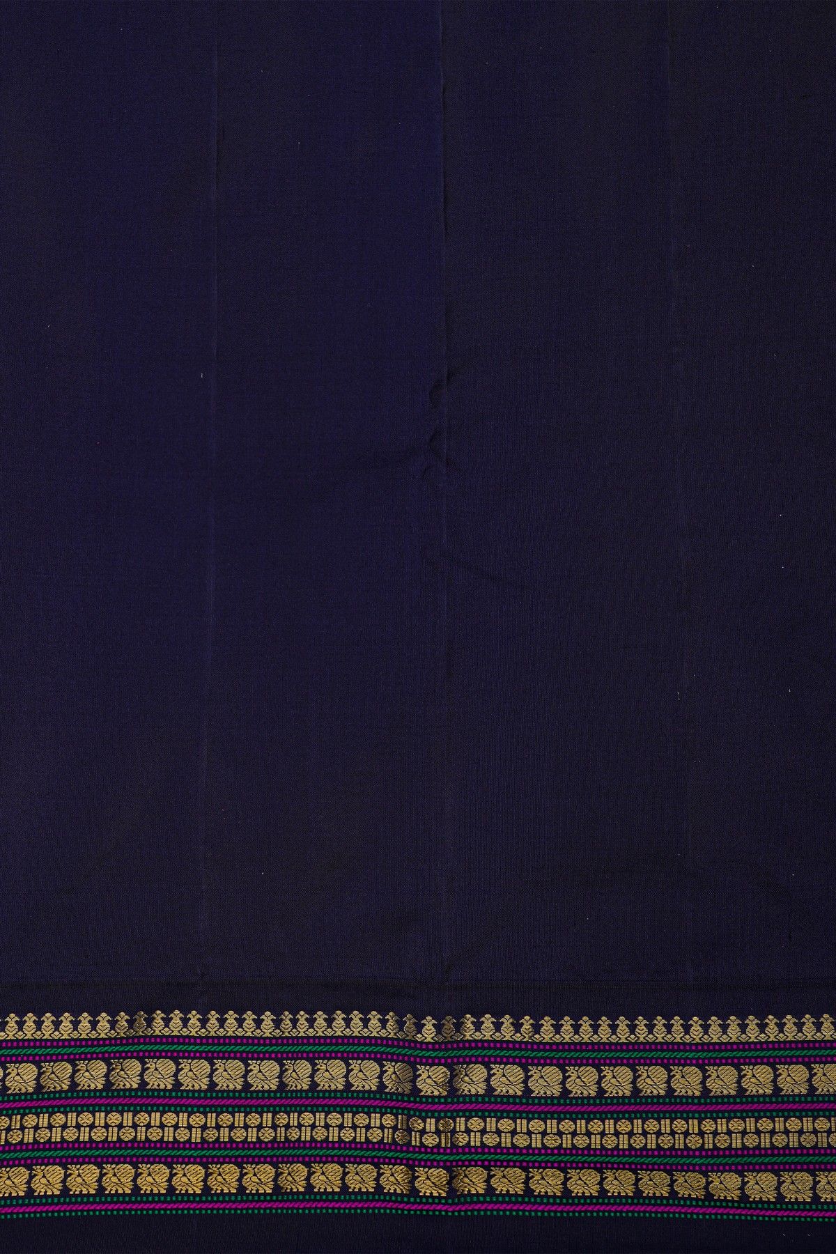 Kancheepuram Silk Slate Blue Saree With Contrast Florals And Birds Border