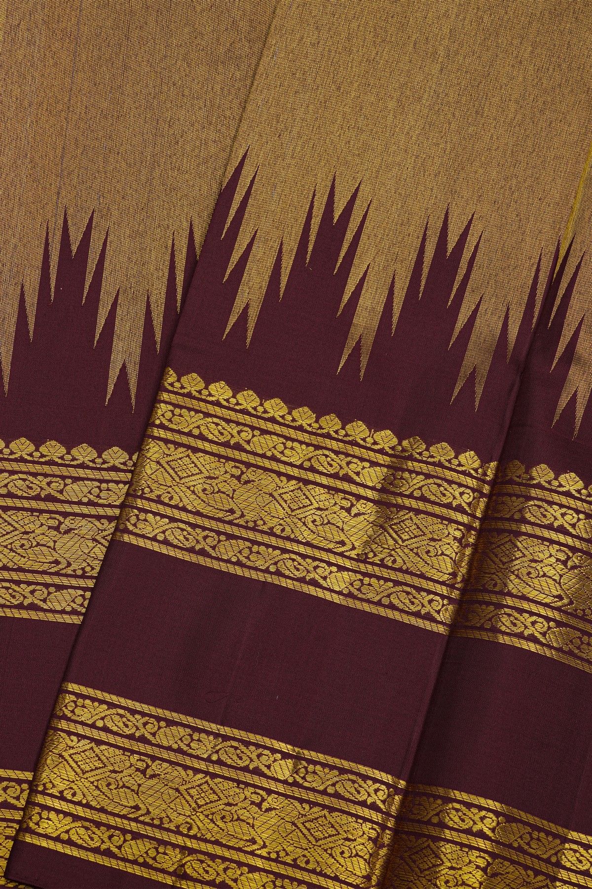 Kancheepuram Silk Dual Colour Saree With Traditional Temple Border