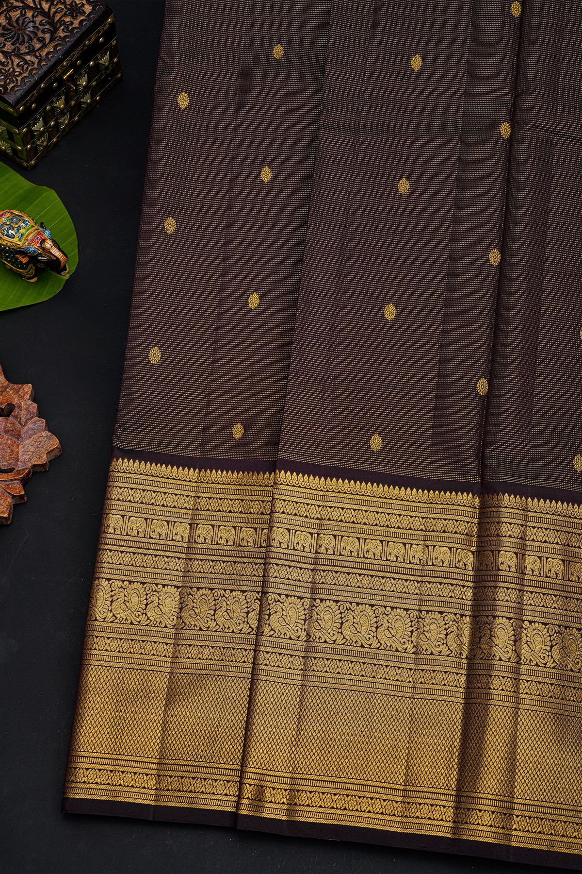 Kancheepuram Silk Dual Colour Saree With Self Diamonds In Zari Florals And Peacocks Border