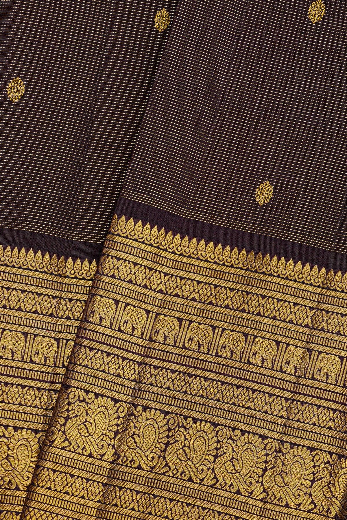 Kancheepuram Silk Dual Colour Saree With Self Diamonds In Zari Florals And Peacocks Border