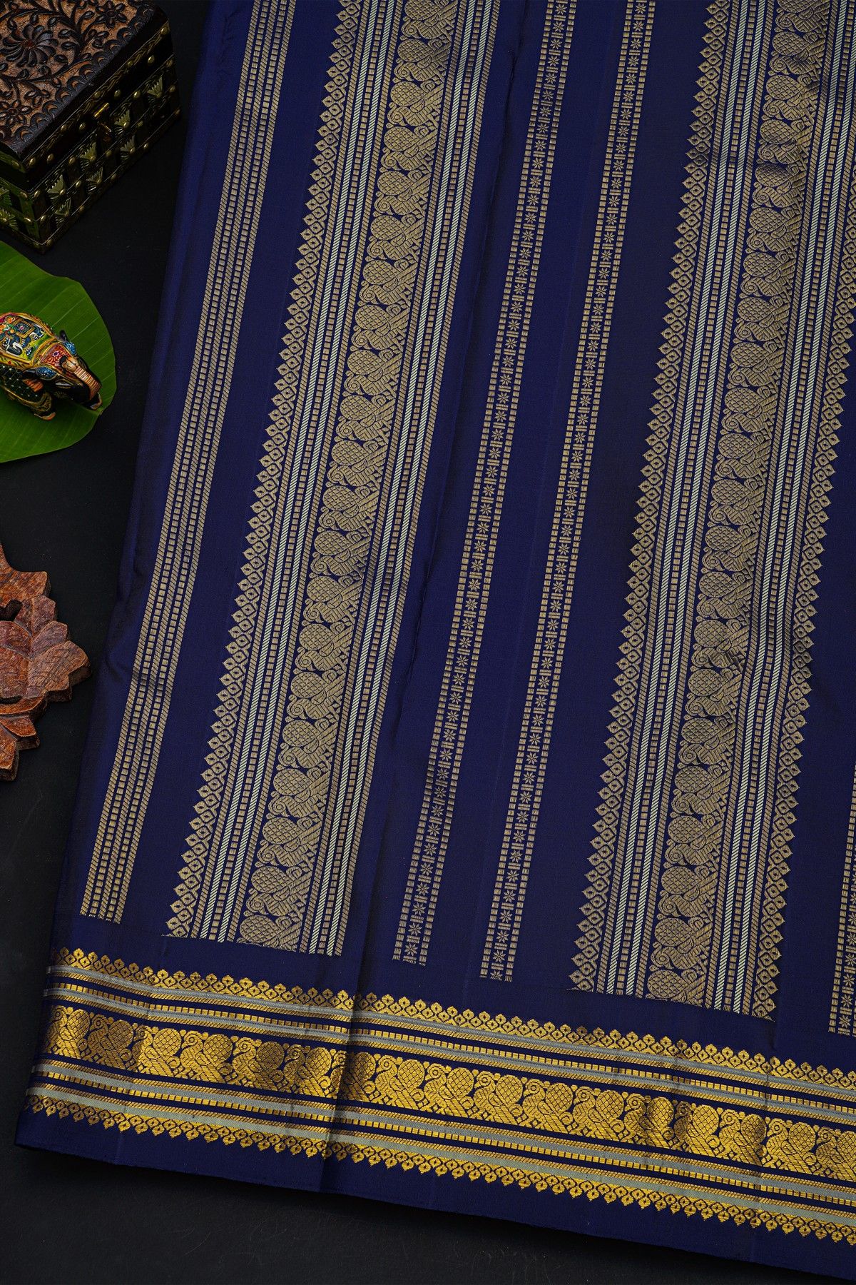 Kancheepuram Silk Lime Green Saree With Contrast Florals And Peacocks Border
