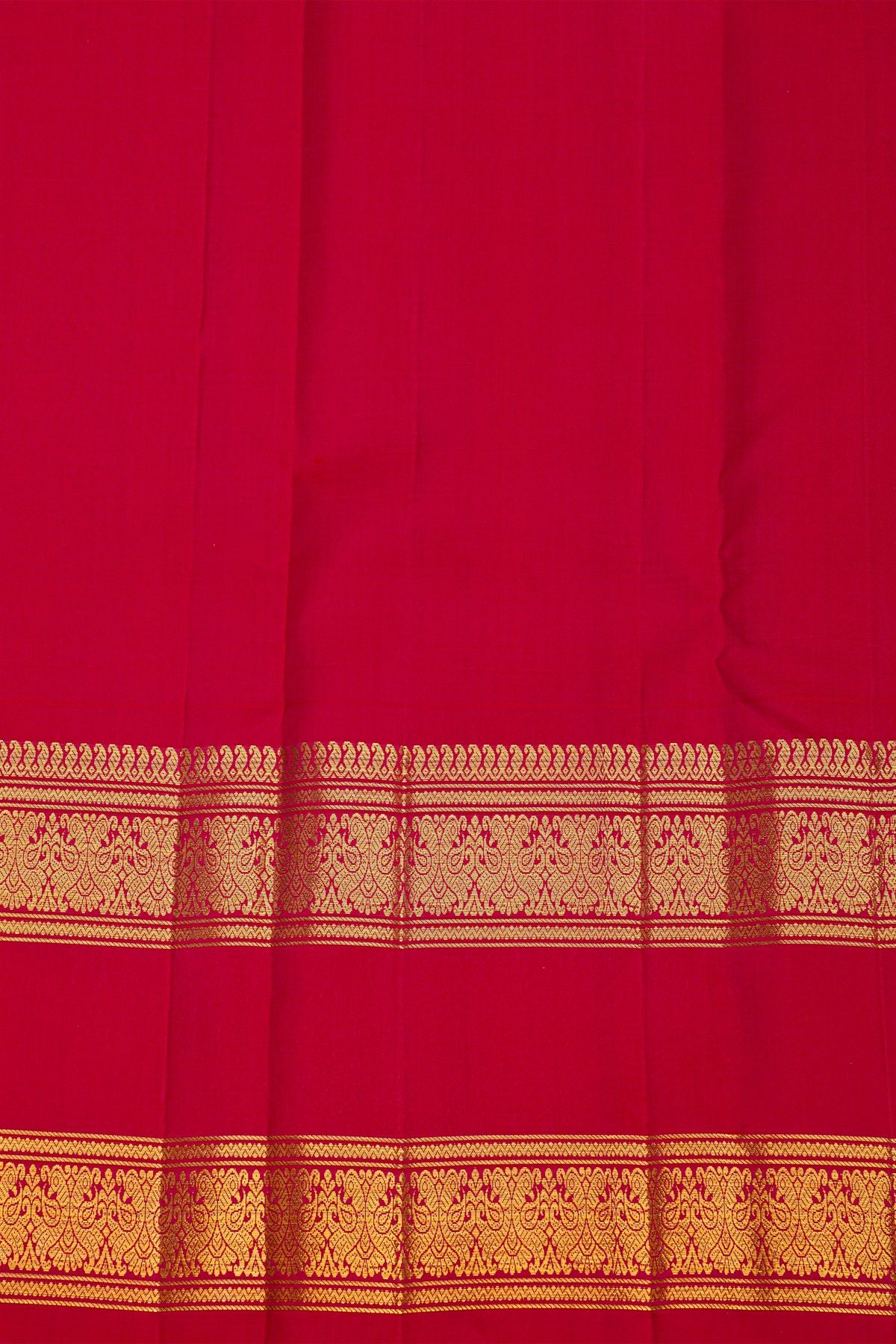Kancheepuram Silk Red Saree With Gold Zari Checks Body And Floral Zari Gap Border