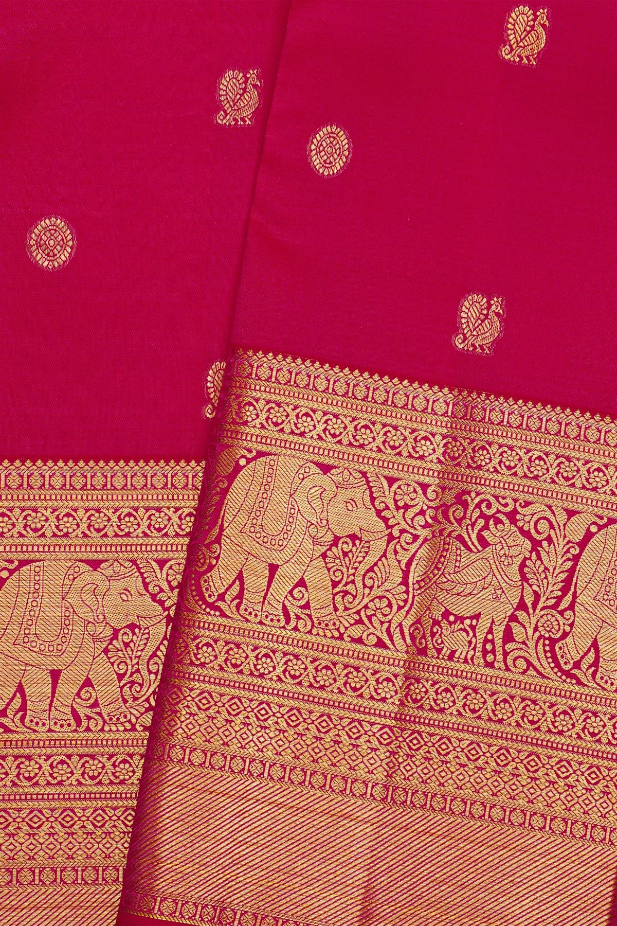 Kancheepuram Silk Pink Saree With Peacocks Buttis Self Border
