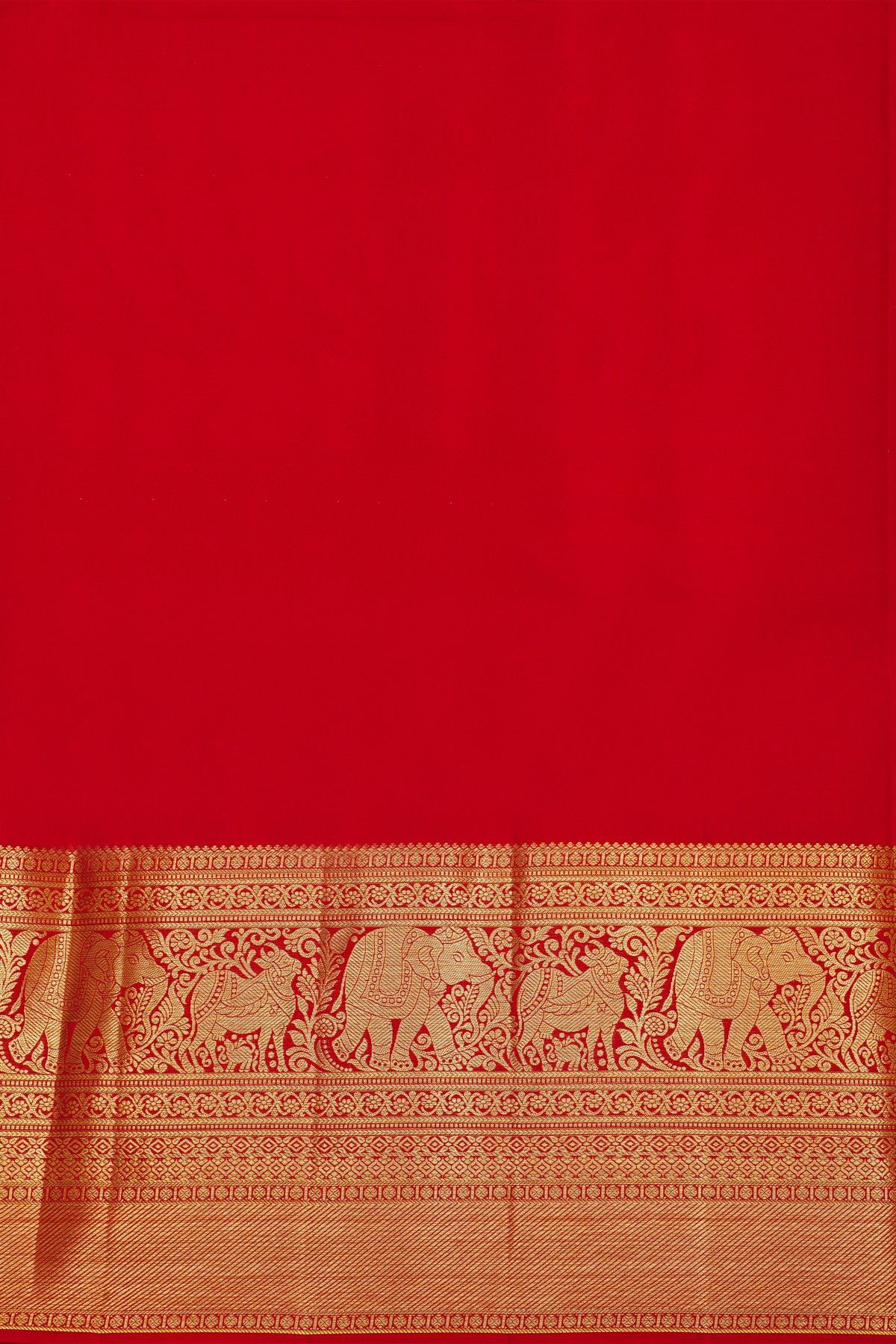 Kancheepuram Silk Red Saree With Peacock Buttis Body Self Border
