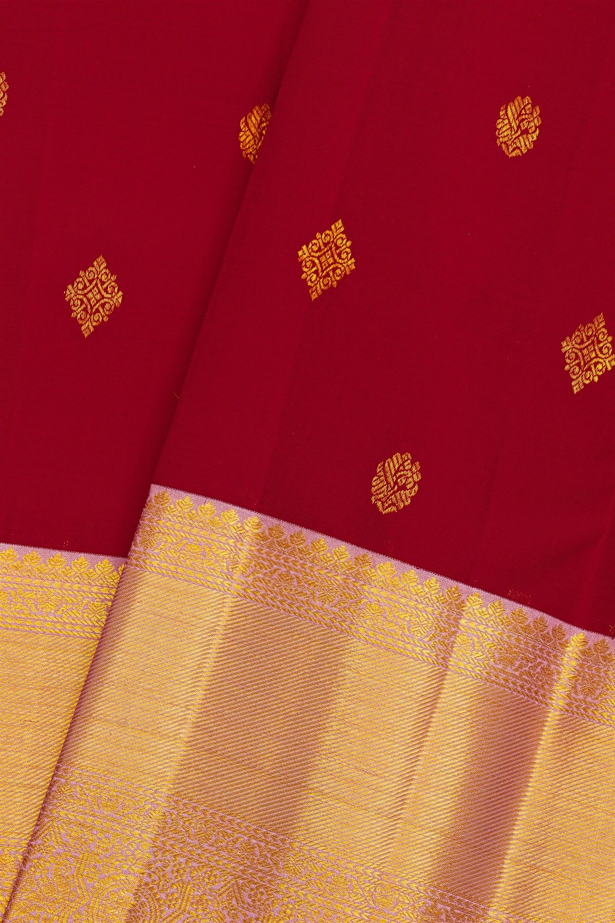 Kancheepuram Silk Maroon Saree With Floral Buttis Contrast Border