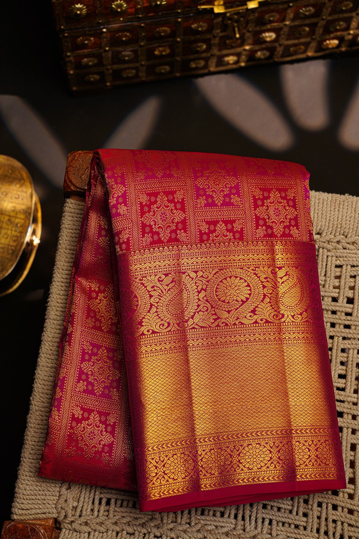 Kancheepuram Silk Dual Colour Saree With Floral Body Self Border