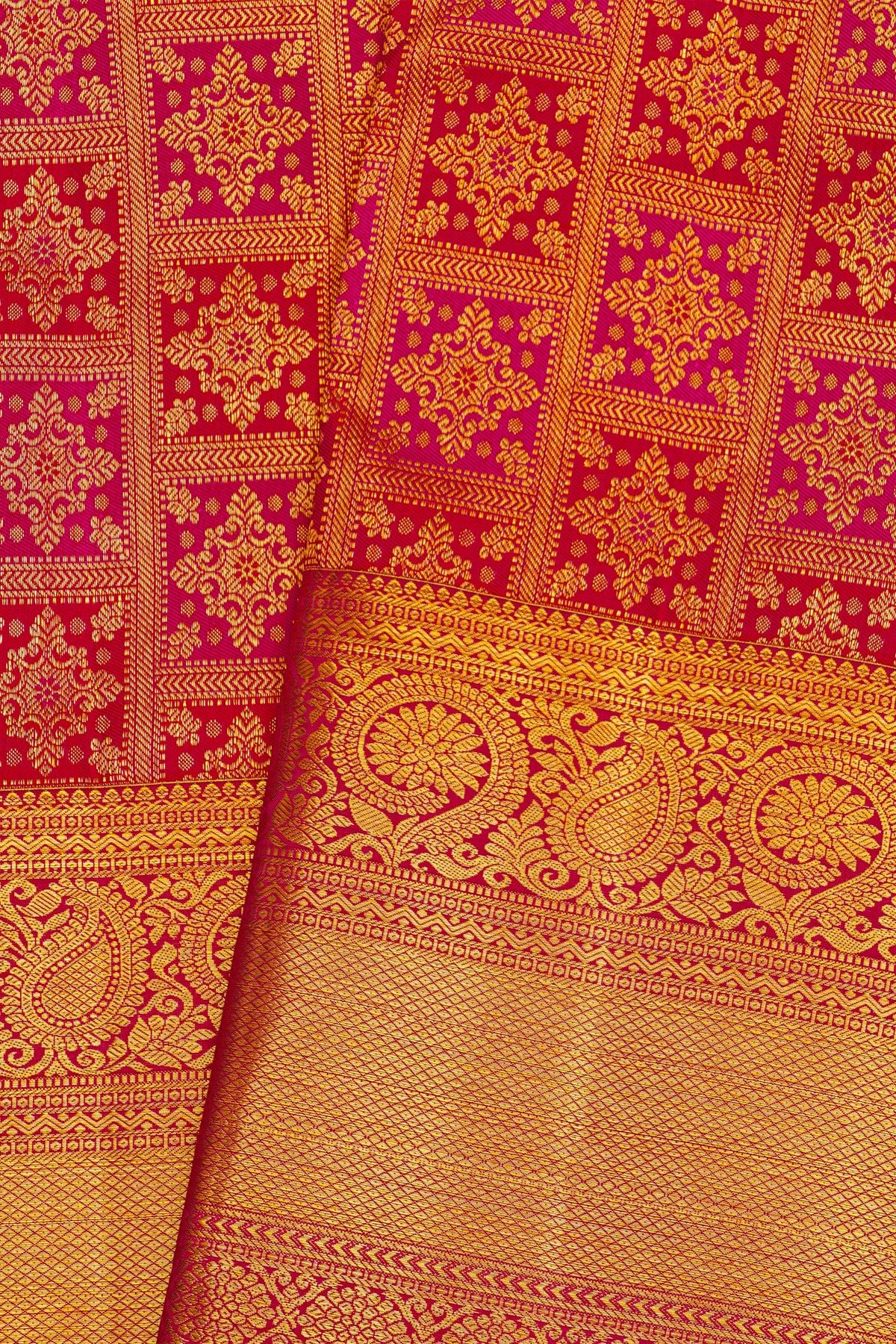 Kancheepuram Silk Dual Colour Saree With Floral Body Self Border