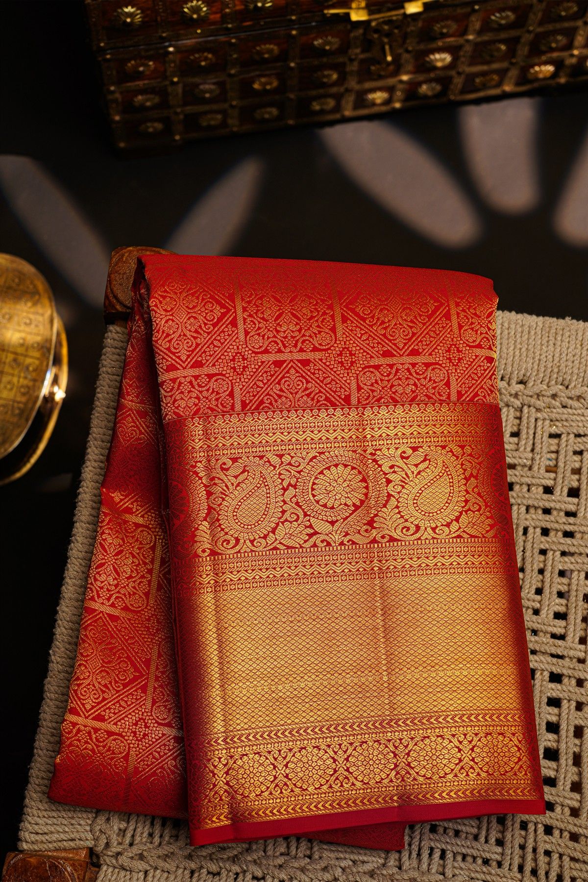 Kancheepuram Silk Red Saree With Florals Body Self Border